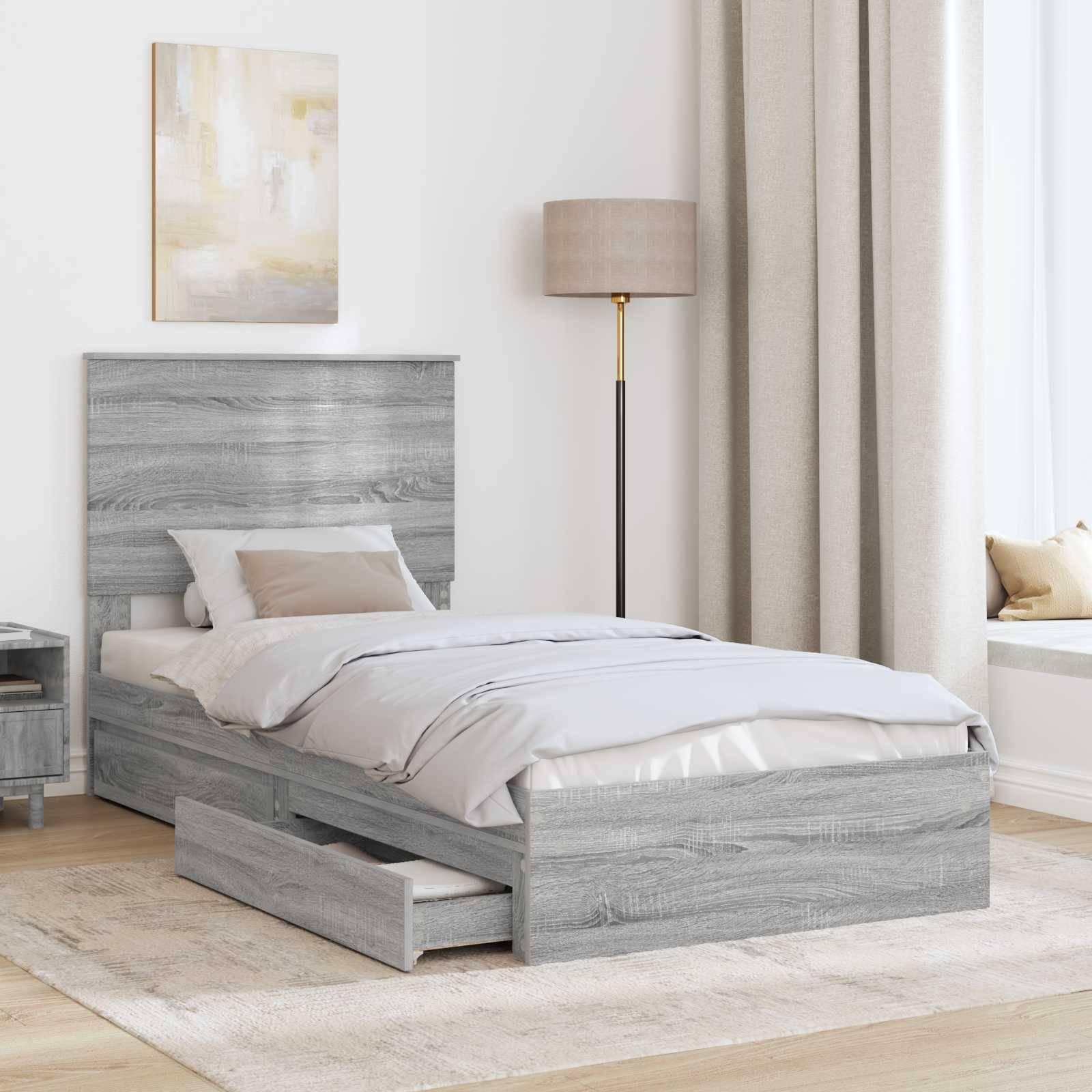 vidaXL Aufbewahrungsbett Graues Sonoma 90 x 190 cm Holzwerkstoff