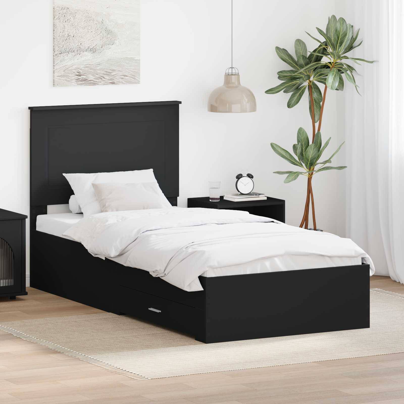 vidaXL Bettrahmen Schwarz und Silber 75 x 190 cm Holzwerkstoff