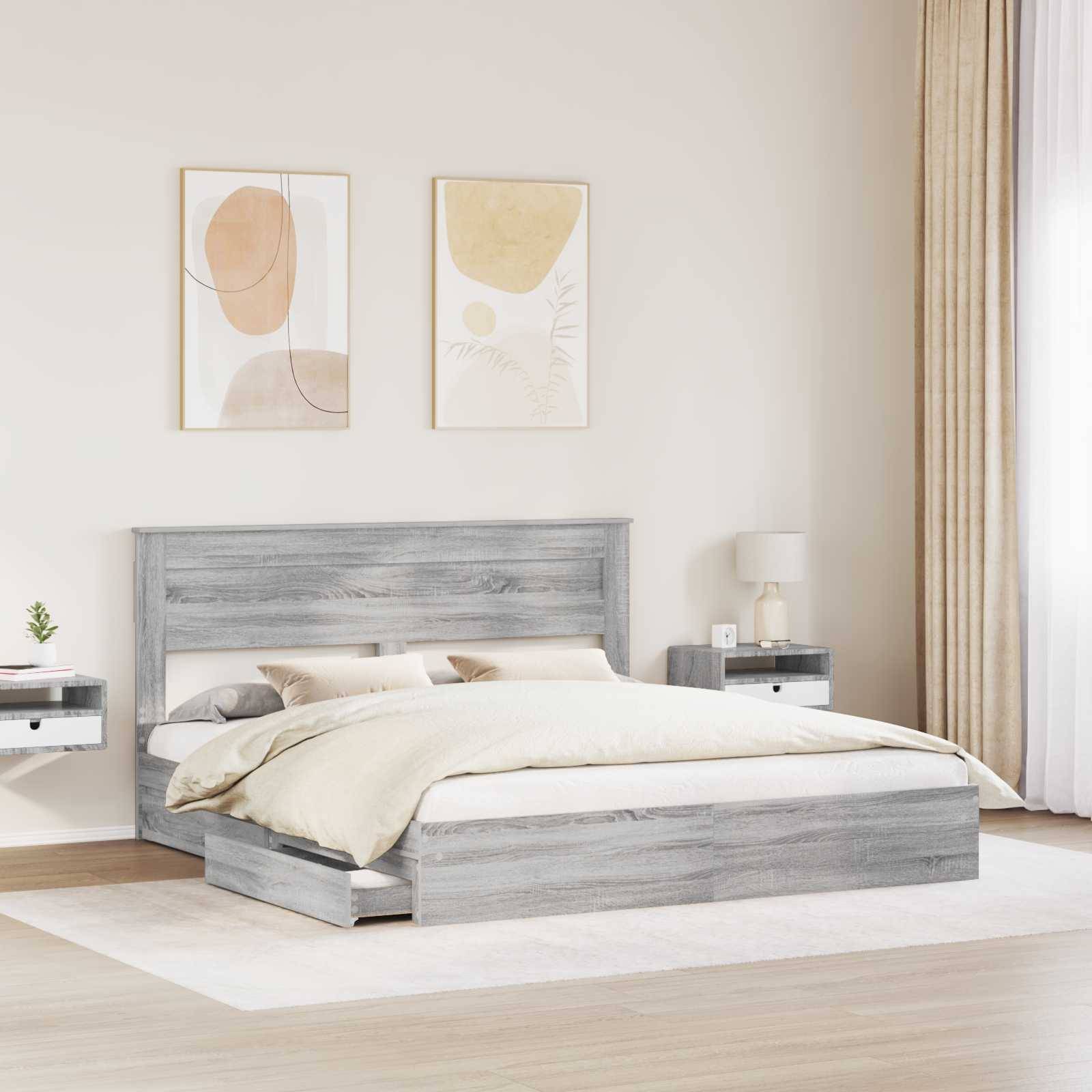 vidaXL Aufbewahrungsbett Graues Sonoma 200 x 200 cm Holzwerkstoff