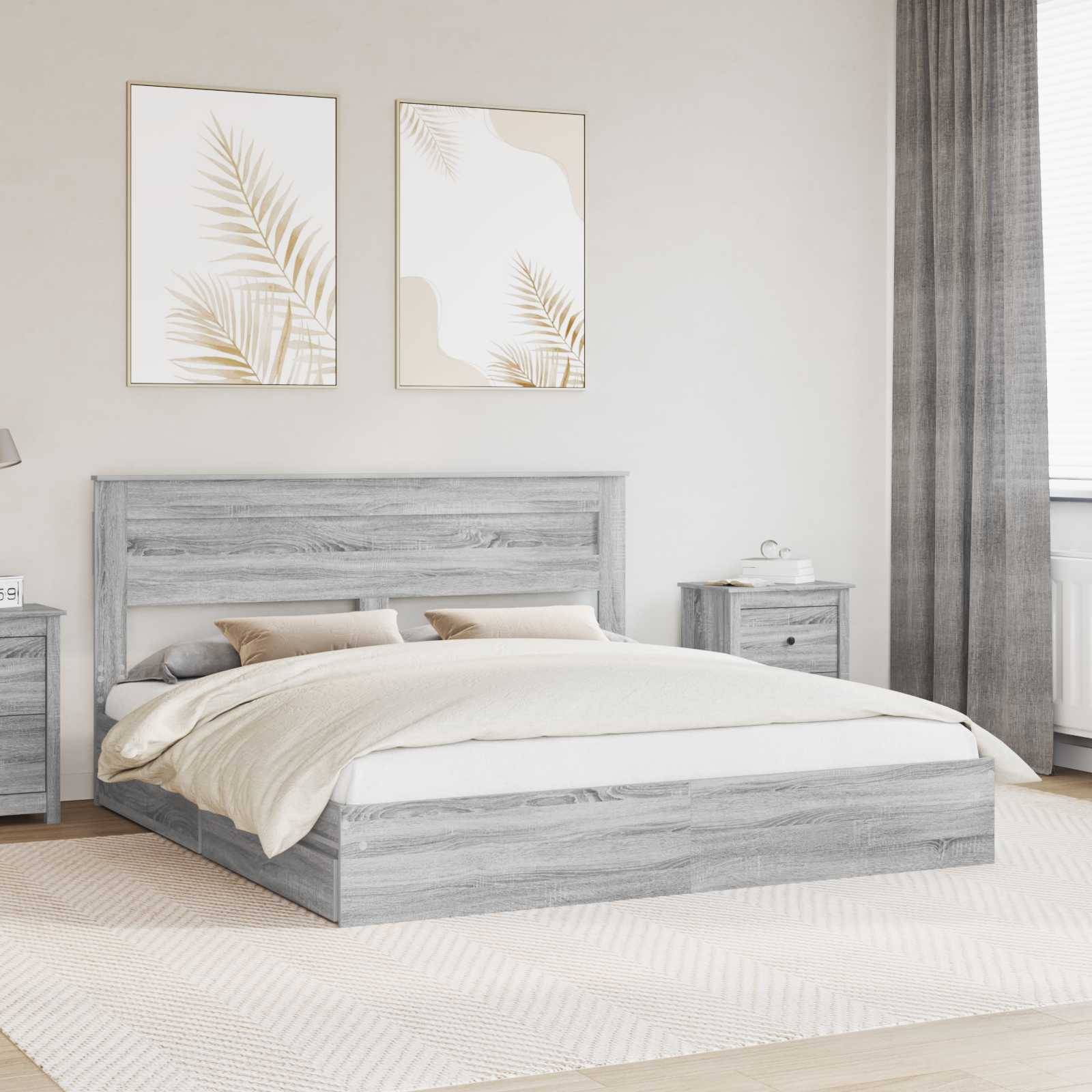 vidaXL Aufbewahrungsbett Graues Sonoma 200 x 200 cm Holzwerkstoff