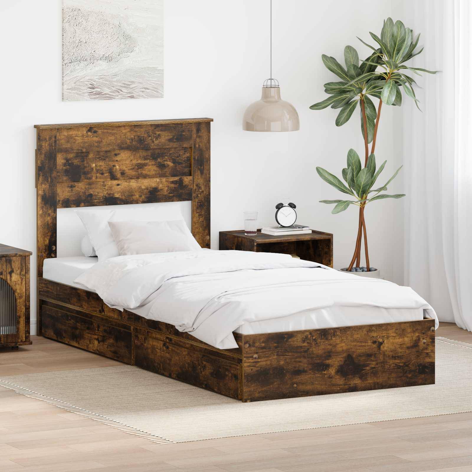vidaXL Aufbewahrungsbett Geräucherte Eiche 90 x 190 cm Holzwerkstoff