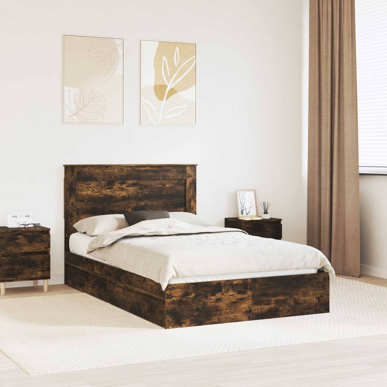 vidaXL Aufbewahrungsbett Geräucherte Eiche 135 x 190 cm Holzwerkstoff