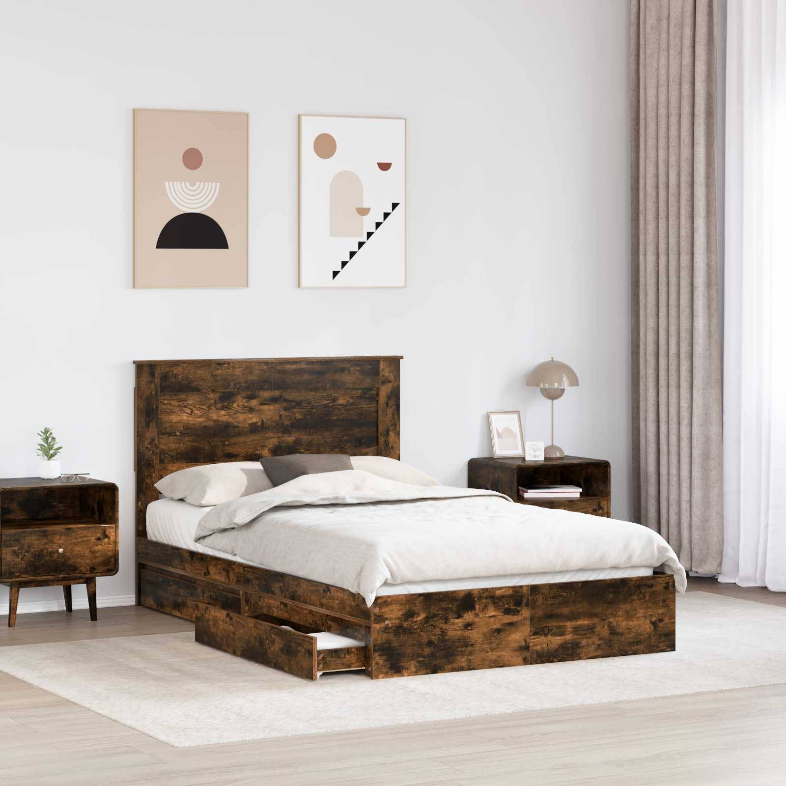 vidaXL Aufbewahrungsbett Geräucherte Eiche 135 x 190 cm Holzwerkstoff