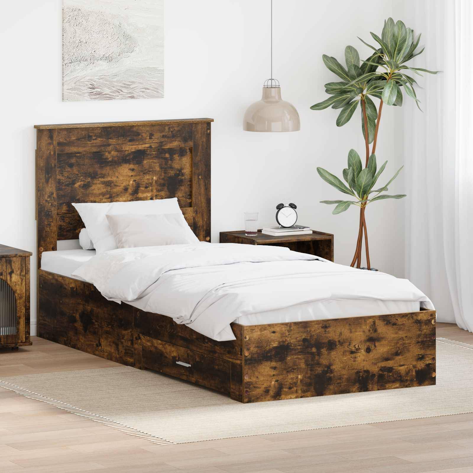 vidaXL Bettrahmen Rauchige Eiche und Silber 75 x 190 cm Holzwerkstoff