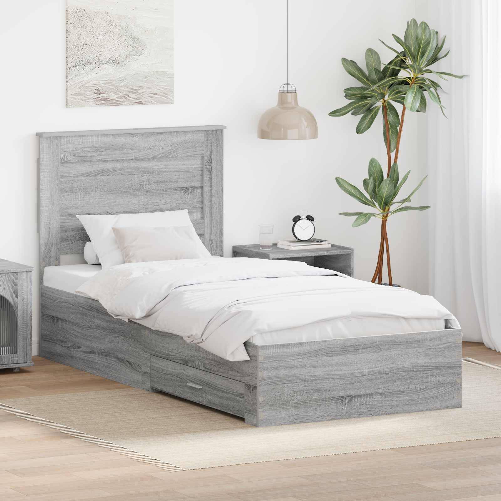 vidaXL Bettrahmen Graue Sonoma und Silber 75 x 190 cm Holzwerkstoff