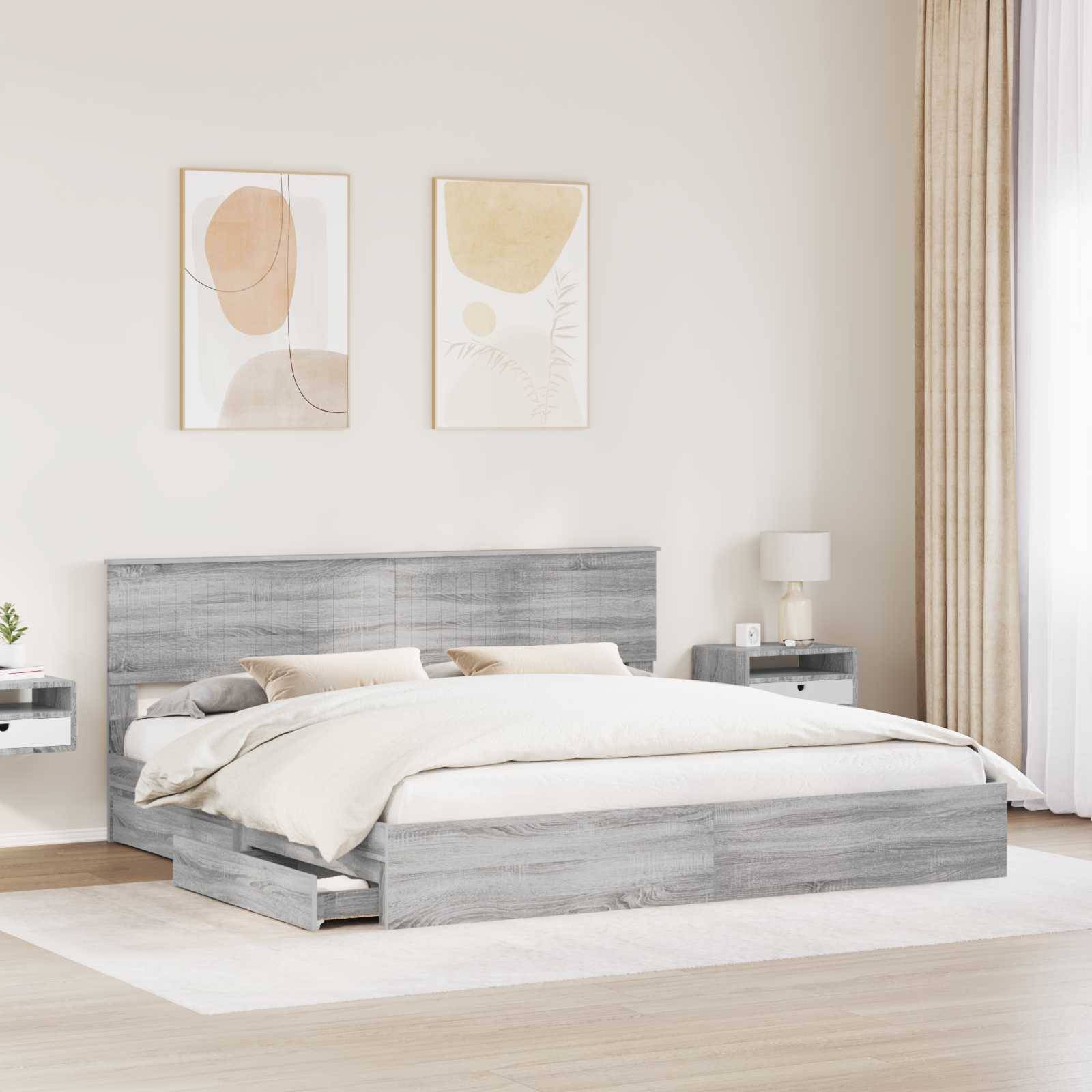 vidaXL Aufbewahrungsbett Graues Sonoma 200 x 200 cm Holzwerkstoff