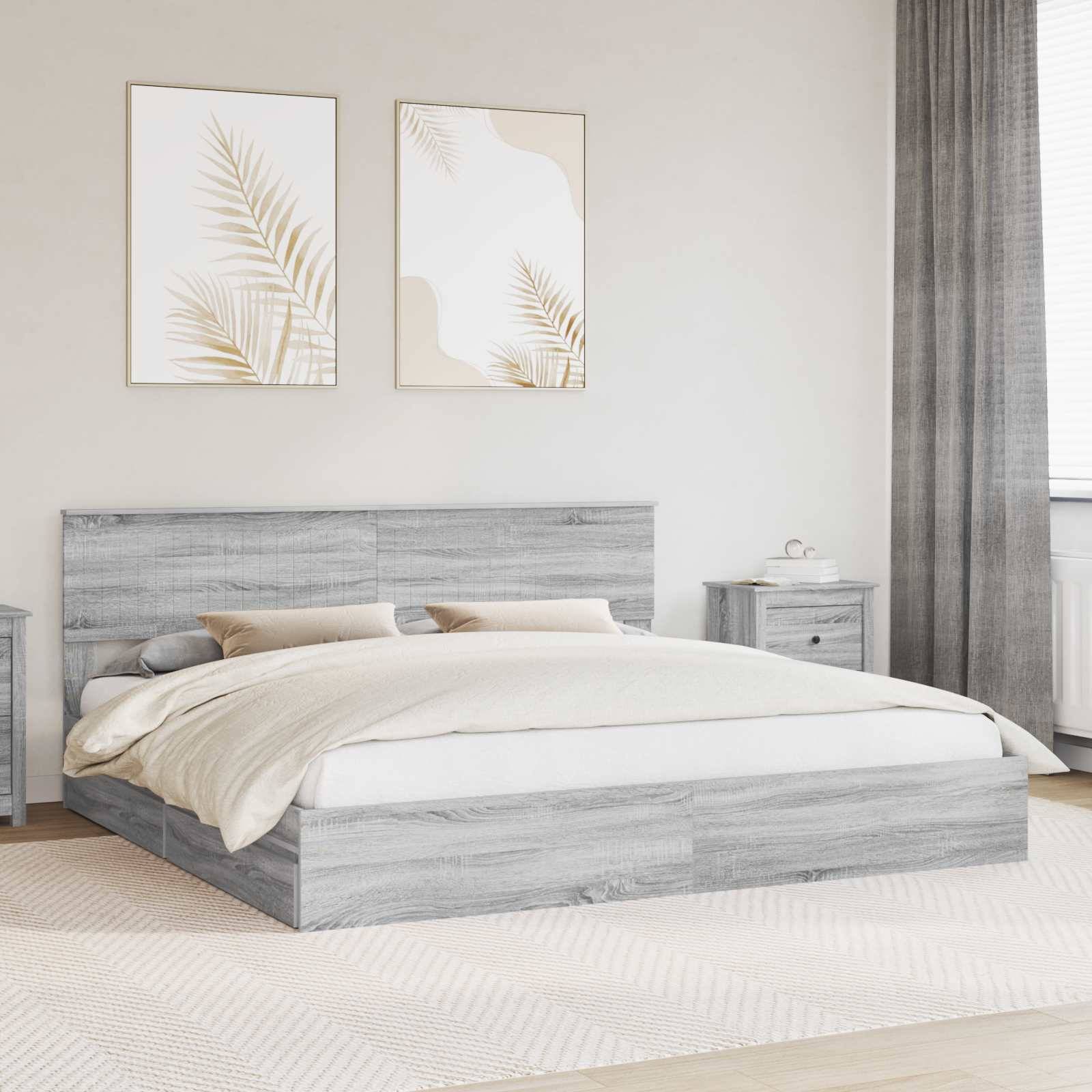 vidaXL Aufbewahrungsbett Graues Sonoma 200 x 200 cm Holzwerkstoff