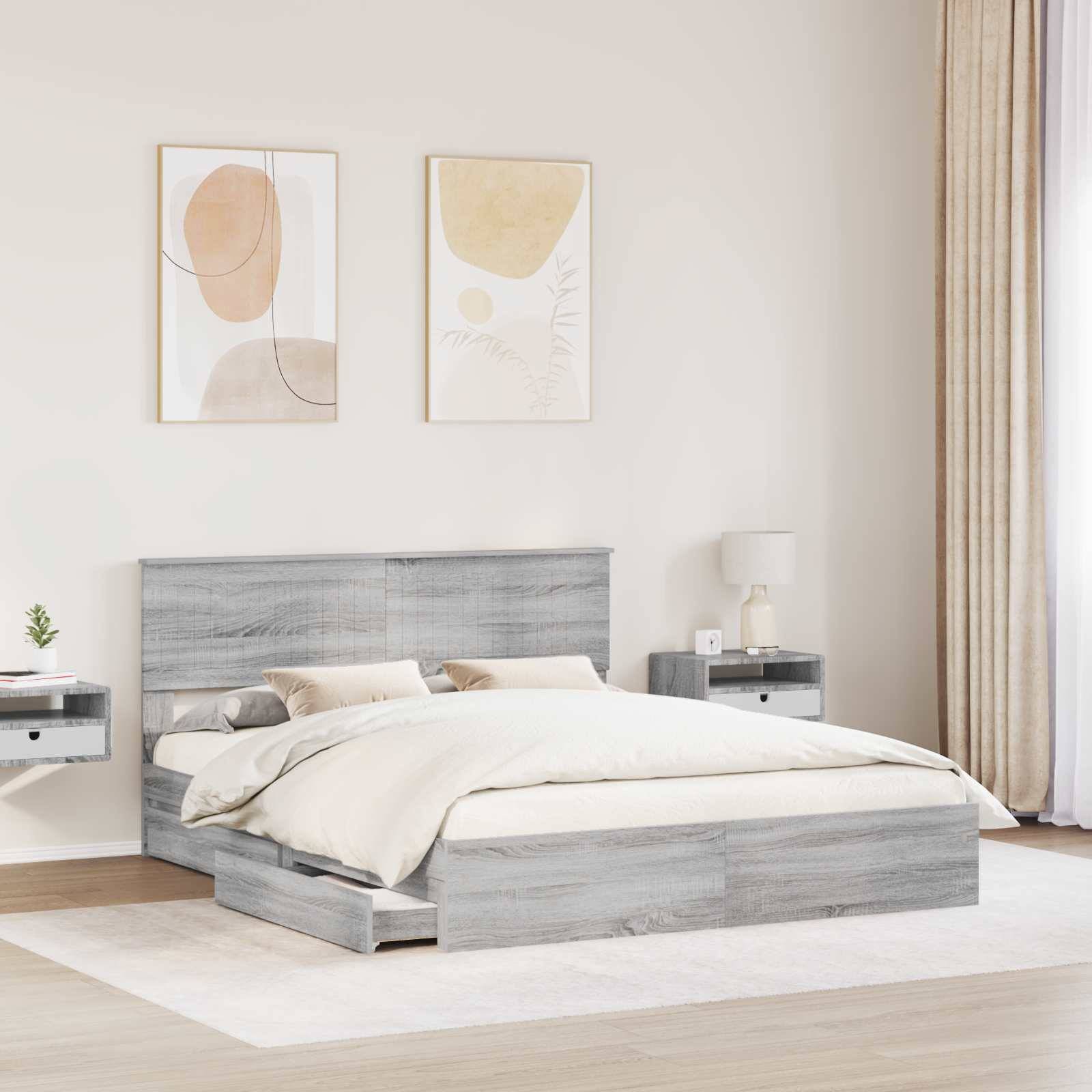 vidaXL Aufbewahrungsbett Graues Sonoma 160 x 200 cm Holzwerkstoff