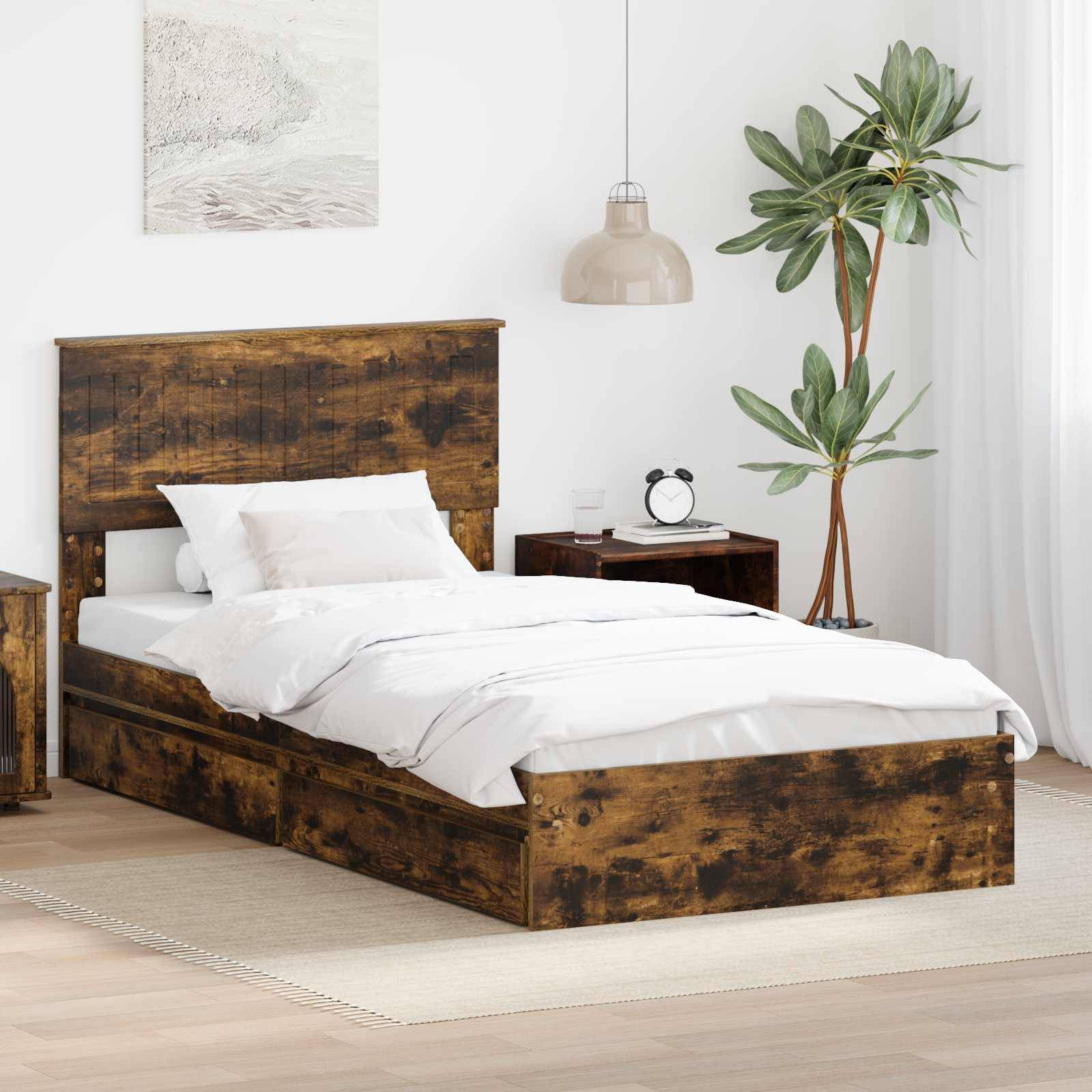 vidaXL Aufbewahrungsbett Geräucherte Eiche 100 x 200 cm Holzwerkstoff