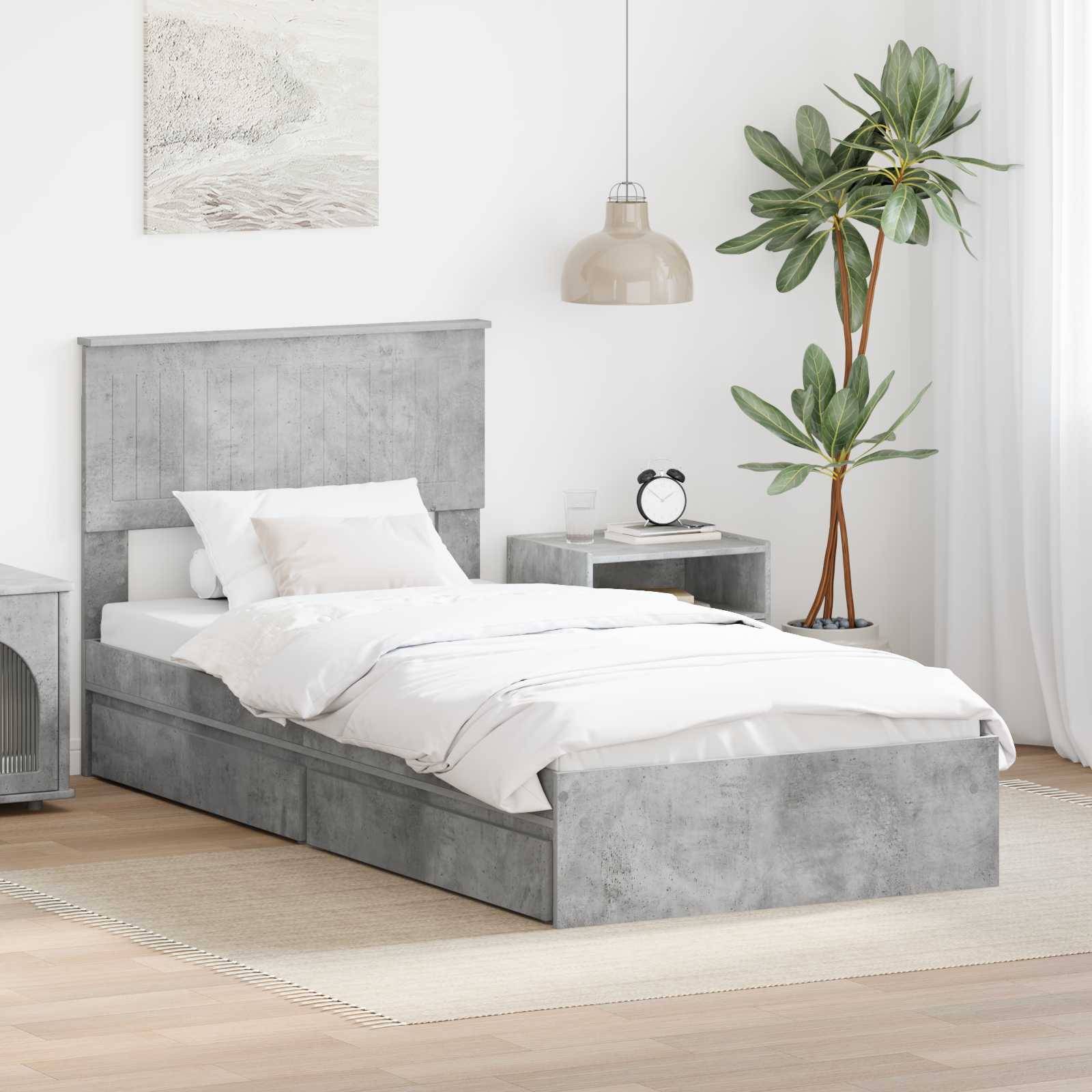 vidaXL Aufbewahrungsbett Beton Grau 90 x 190 cm Holzwerkstoff
