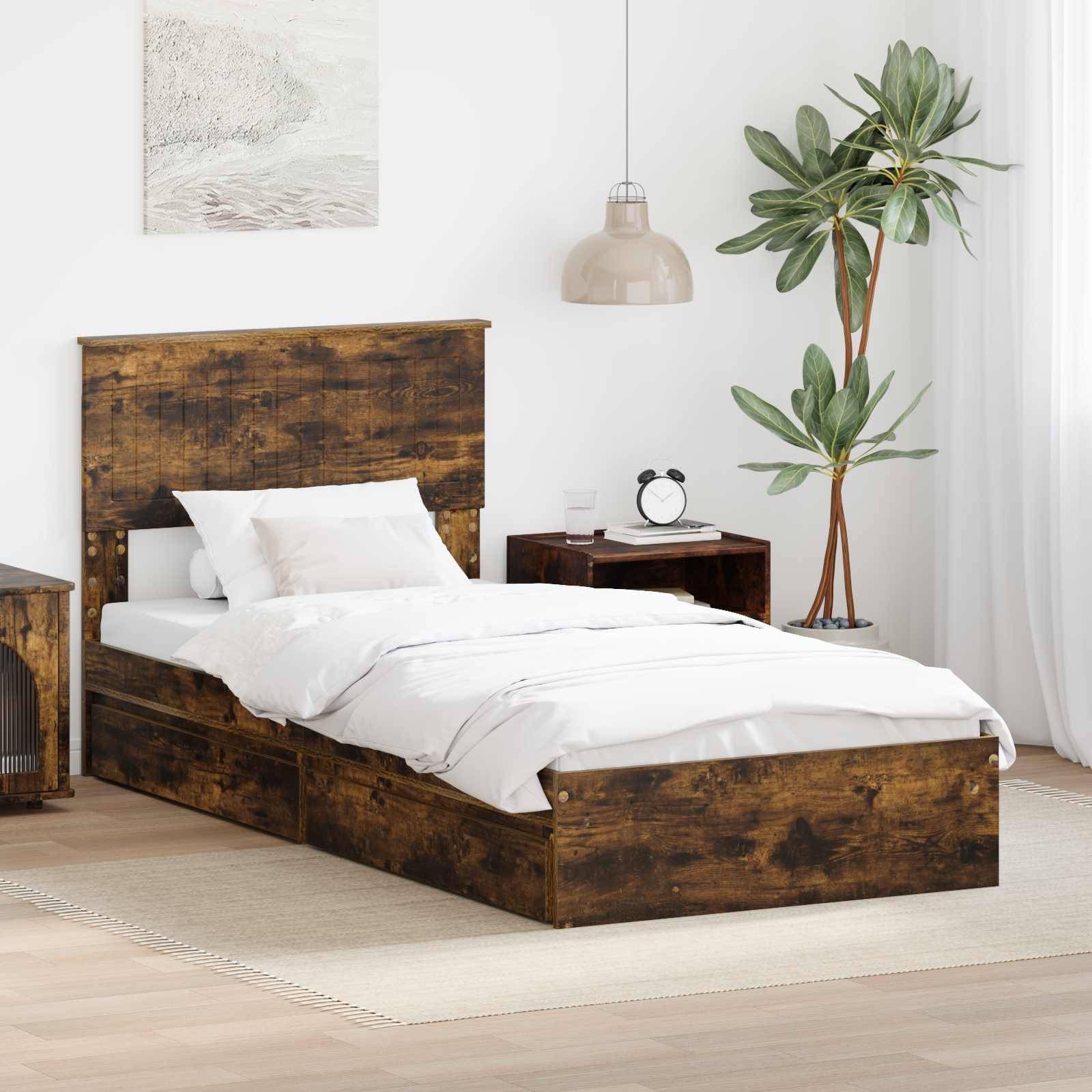 vidaXL Aufbewahrungsbett Geräucherte Eiche 90 x 190 cm Holzwerkstoff