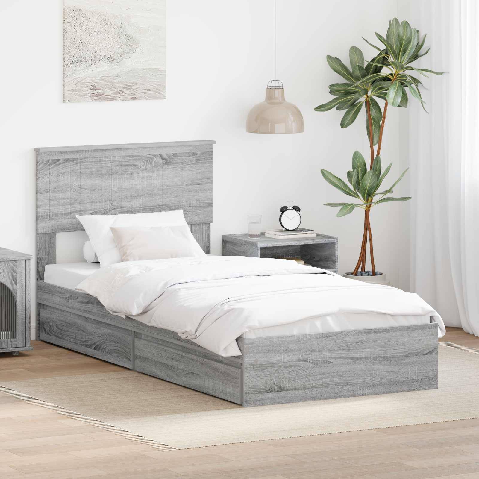 vidaXL Aufbewahrungsbett Graues Sonoma 90 x 190 cm Holzwerkstoff