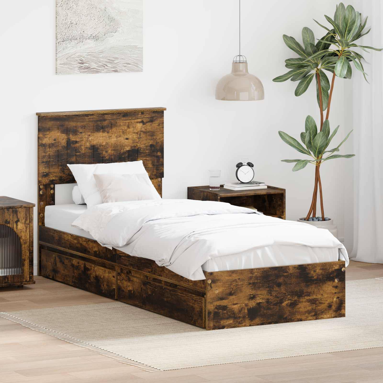 vidaXL Aufbewahrungsbett Geräucherte Eiche 75 x 190 cm Holzwerkstoff
