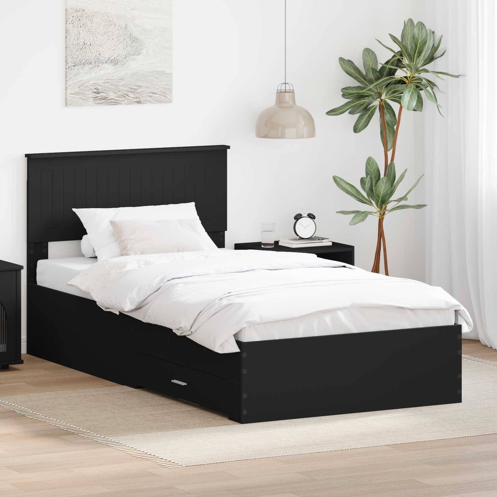 vidaXL Bettrahmen Schwarz und Silber 100 x 200 cm Holzwerkstoff