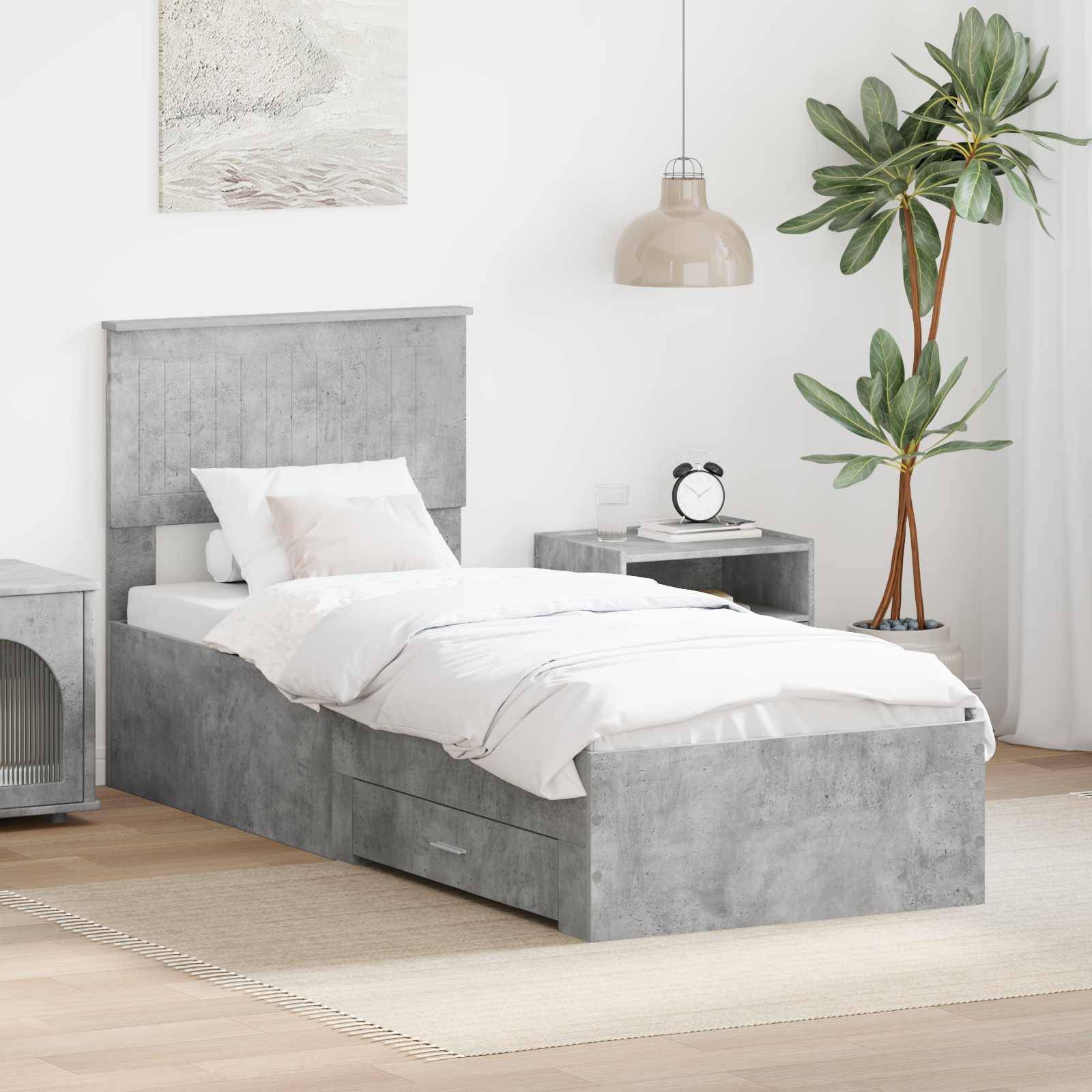 vidaXL Bettrahmen Beton Grau und Silber 70 x 190 cm Holzwerkstoff