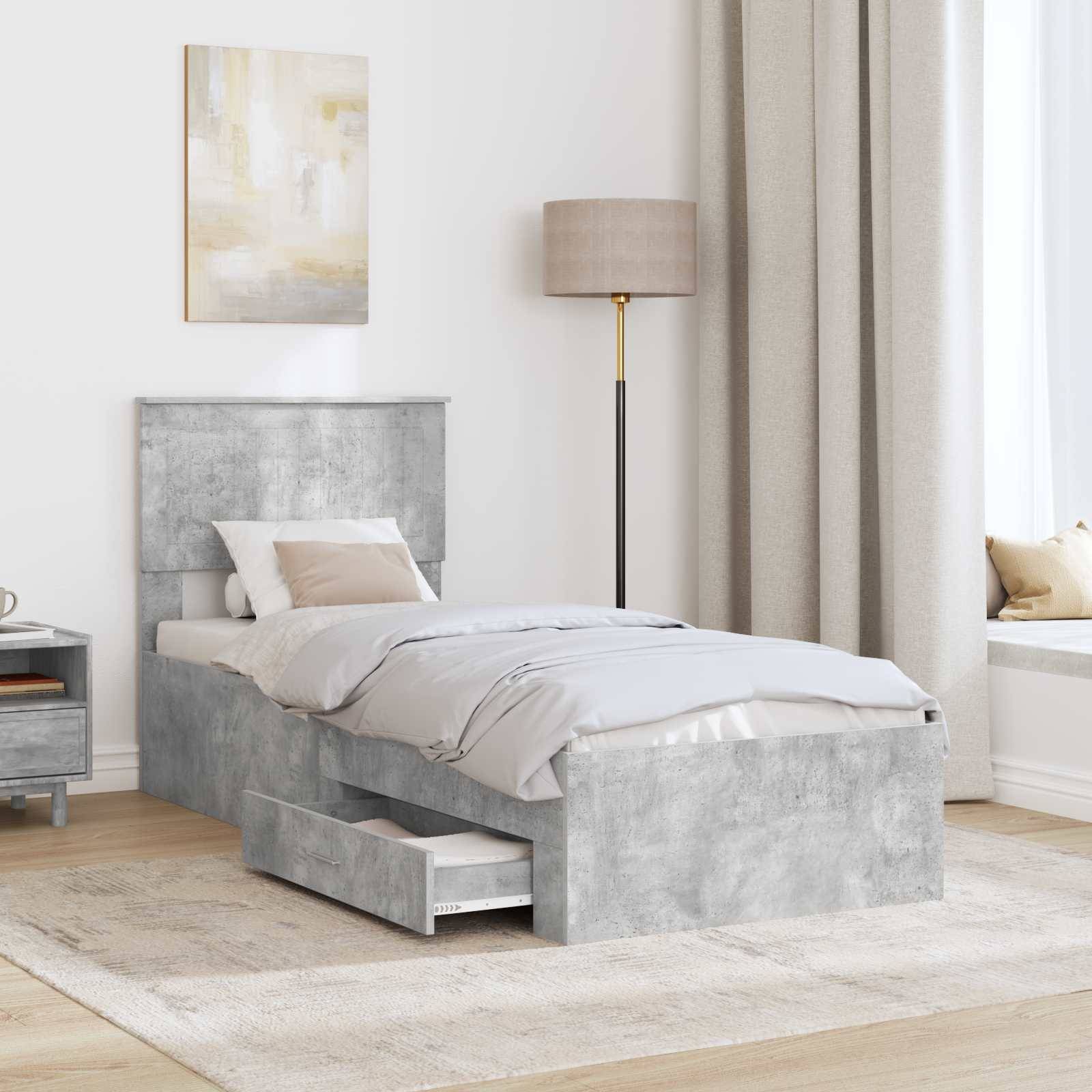 vidaXL Bettrahmen Beton Grau und Silber 70 x 190 cm Holzwerkstoff