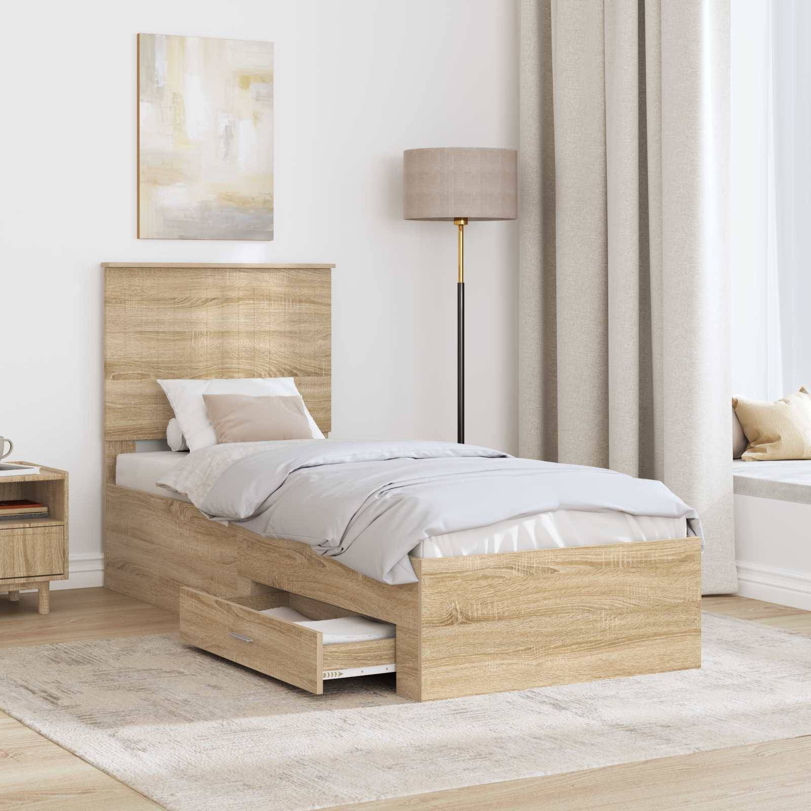 vidaXL Bettrahmen Sonoma Eiche und Silber 70 x 190 cm Holzwerkstoff