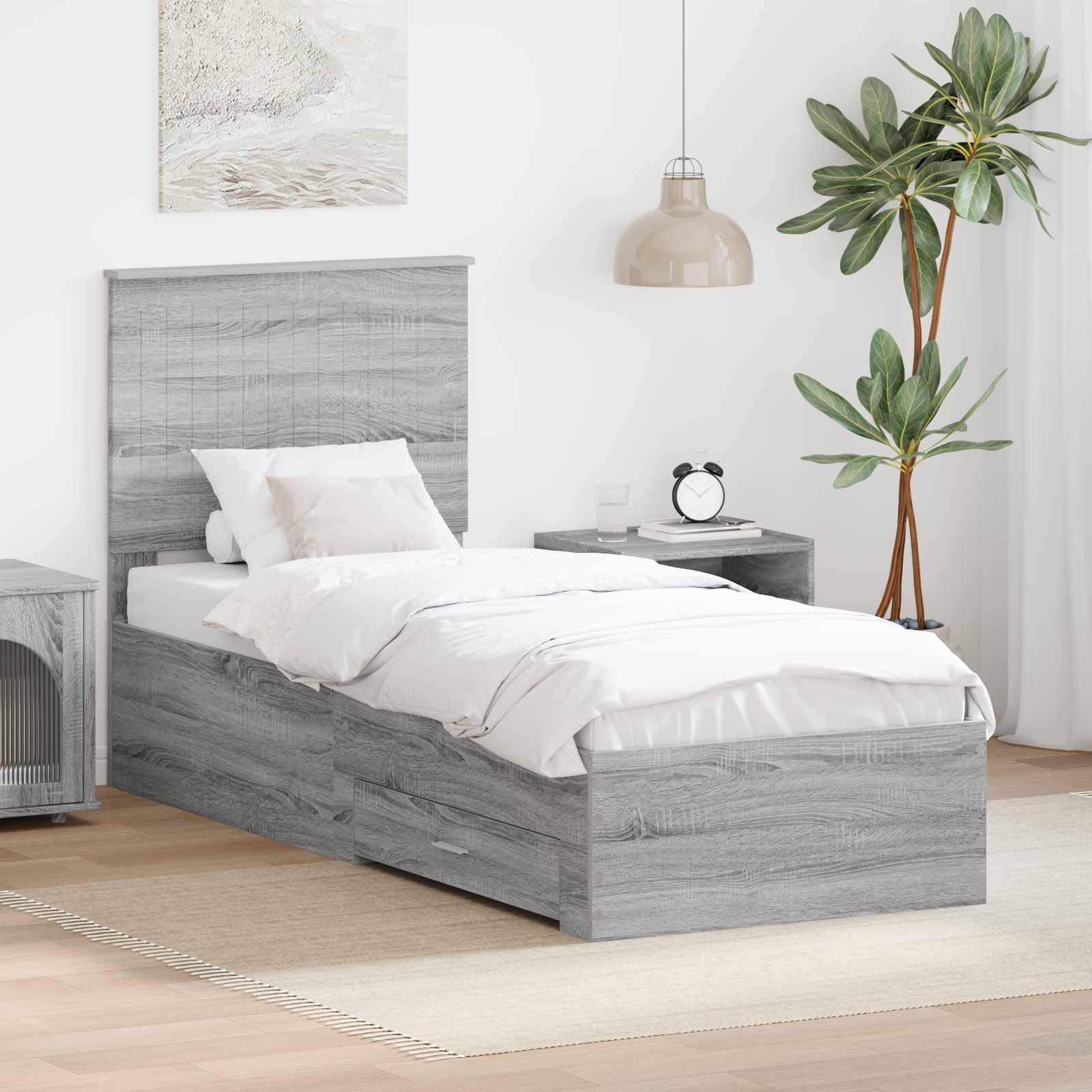 vidaXL Bettrahmen Graue Sonoma und Silber 70 x 190 cm Holzwerkstoff