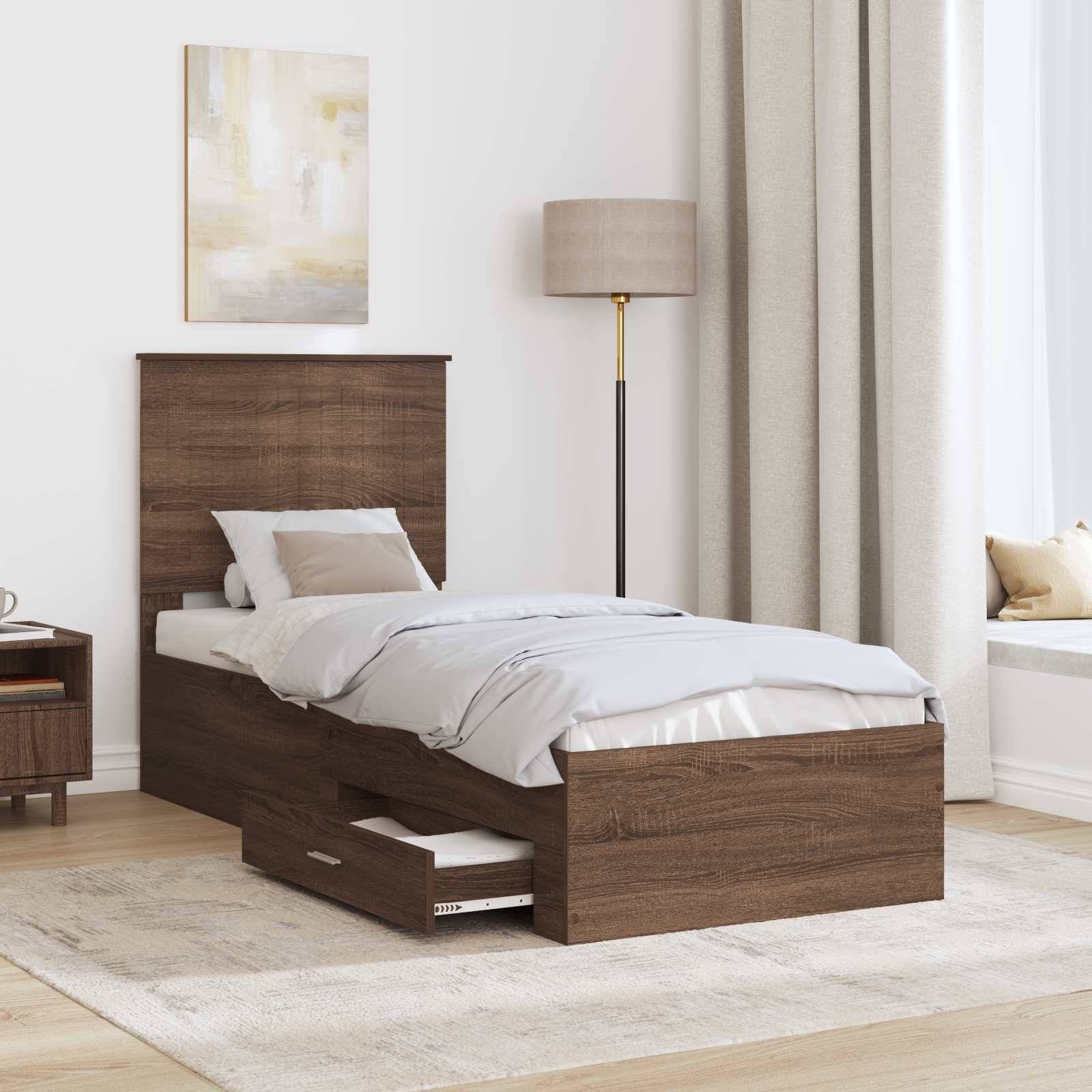 vidaXL Bettrahmen Braune Eiche und Silber 70 x 190 cm Holzwerkstoff