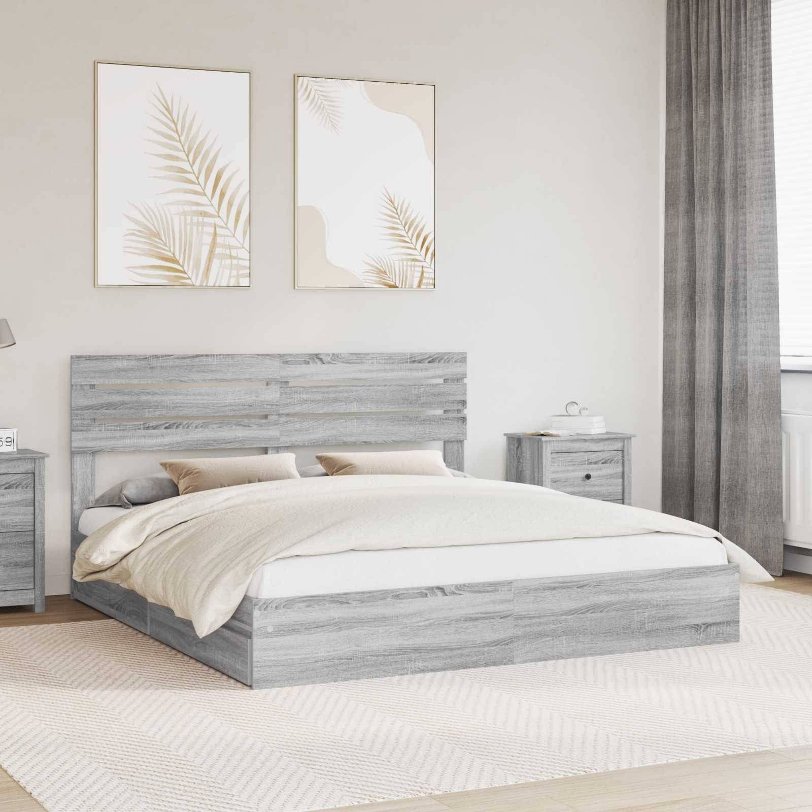vidaXL Aufbewahrungsbett Graues Sonoma 200 x 200 cm Holzwerkstoff