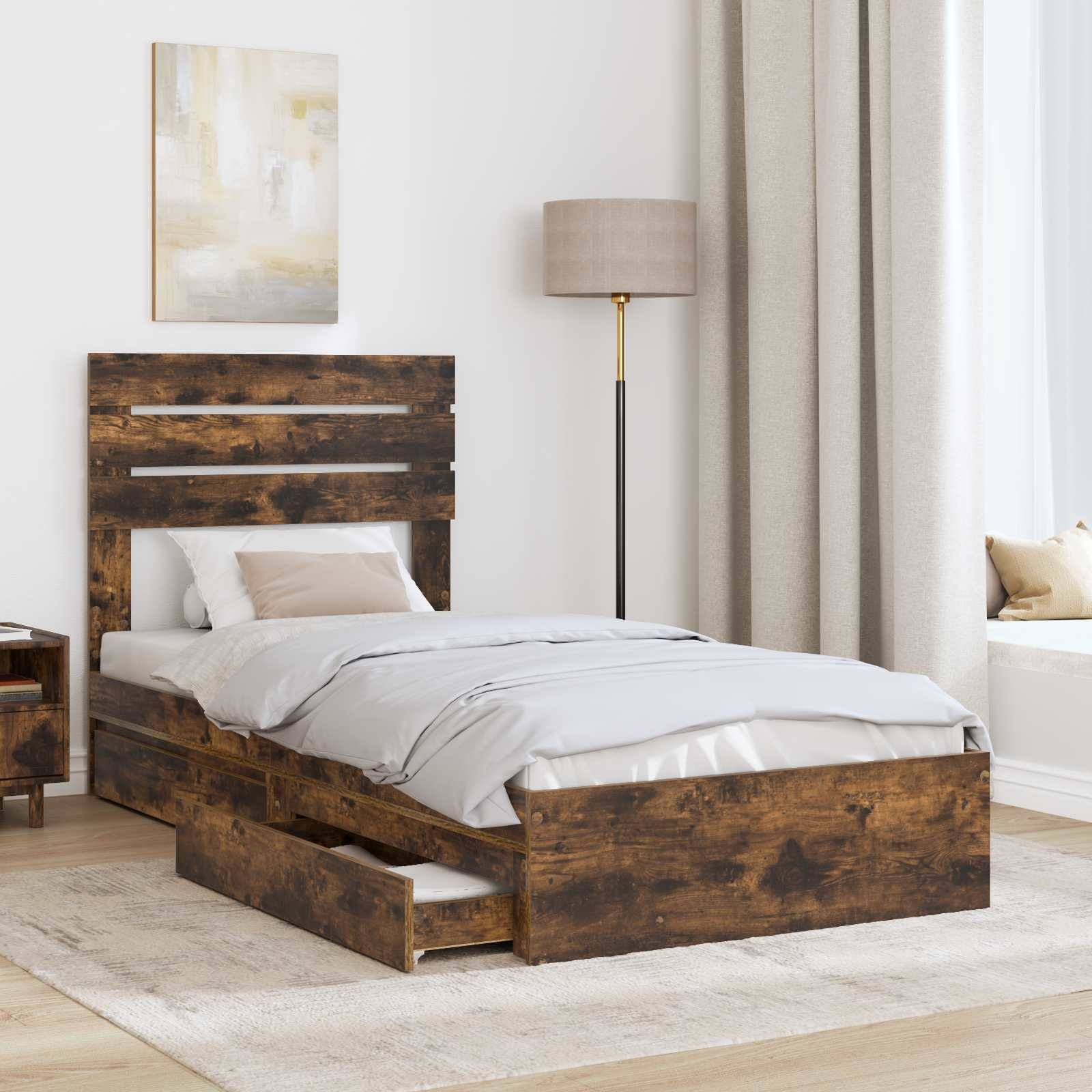 vidaXL Aufbewahrungsbett Geräucherte Eiche 90 x 190 cm Holzwerkstoff