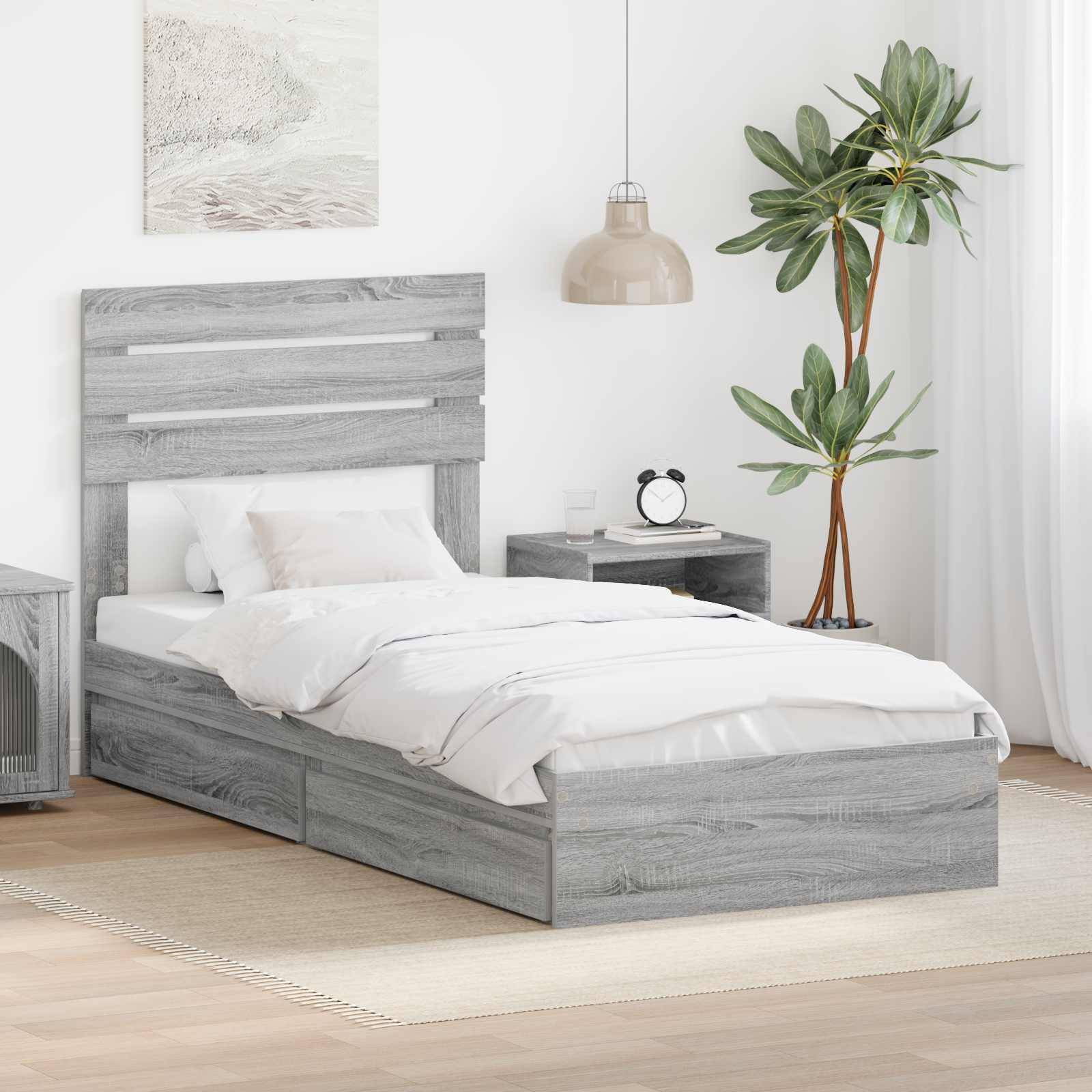 vidaXL Aufbewahrungsbett Graues Sonoma 90 x 190 cm Holzwerkstoff