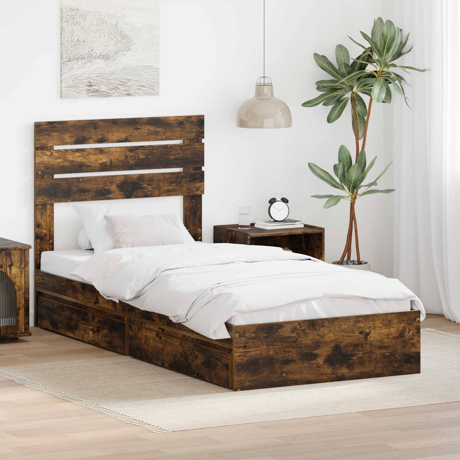 vidaXL Aufbewahrungsbett Geräucherte Eiche 100 x 200 cm Holzwerkstoff
