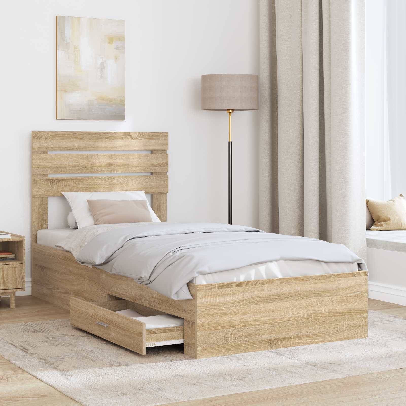 vidaXL Bettrahmen mit Kopfteil Sonoma-Eiche 90 x 190 cm Holzwerkstoff