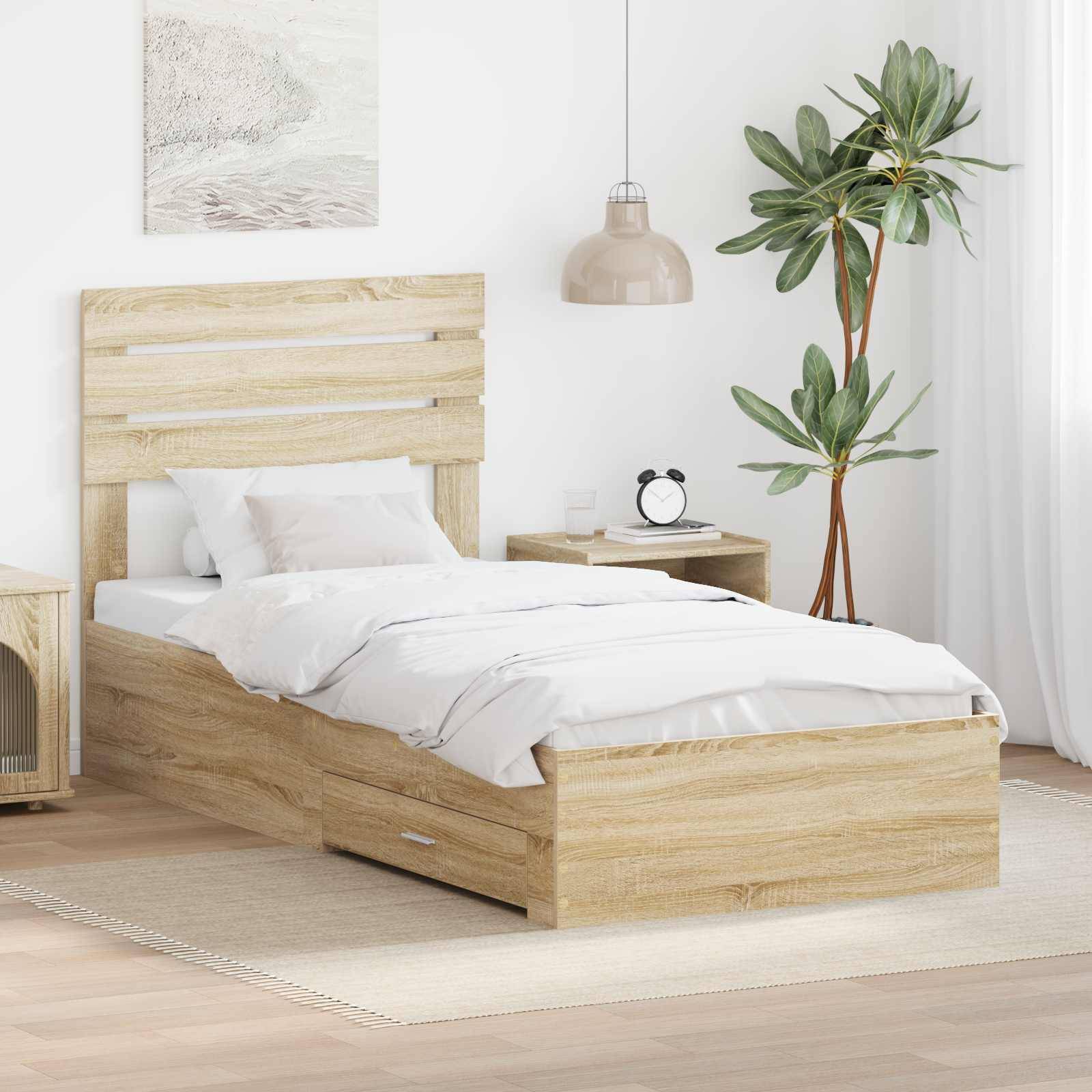 vidaXL Bettrahmen mit Kopfteil Sonoma-Eiche 90 x 190 cm Holzwerkstoff