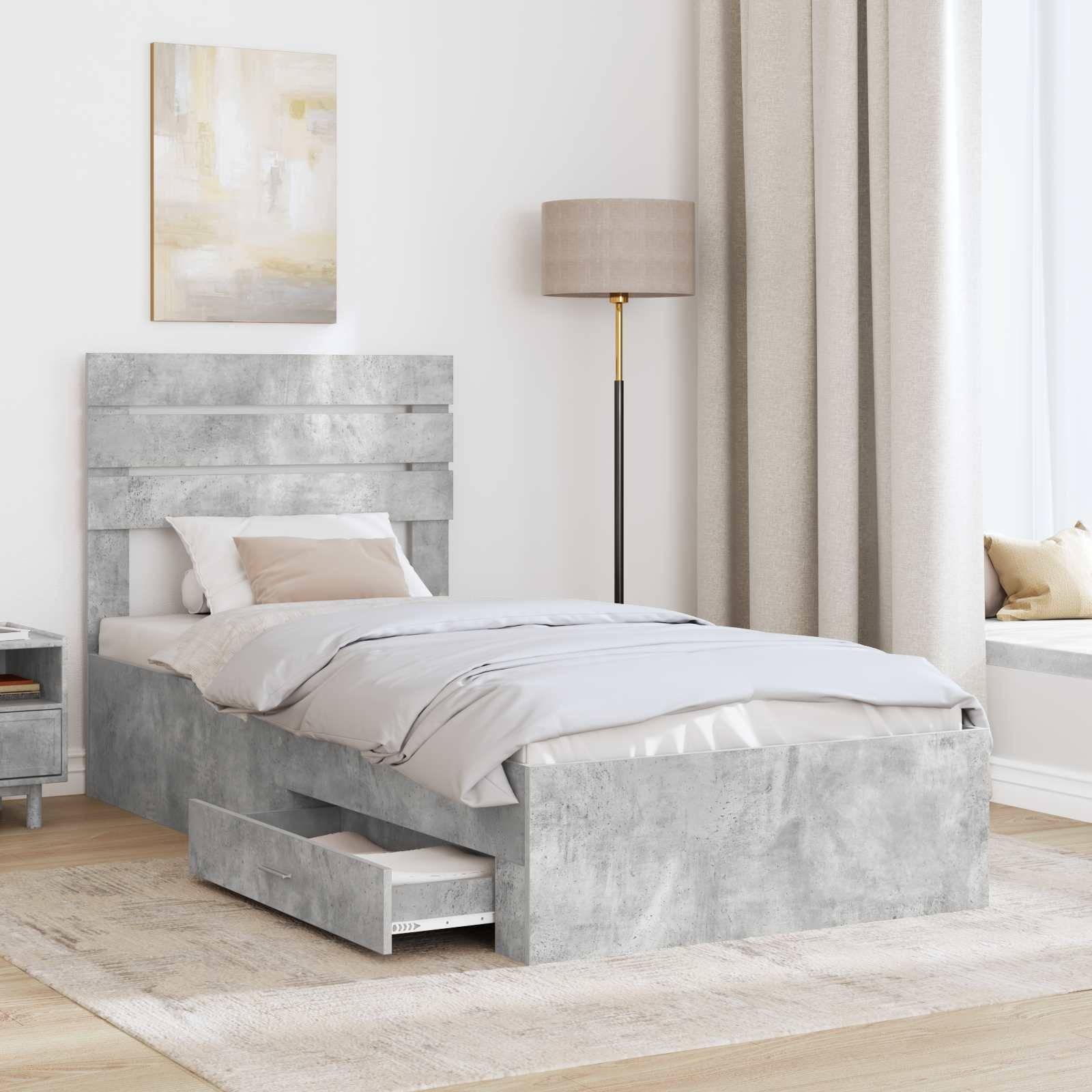 vidaXL Bettrahmen Beton Grau und Silber 70 x 190 cm Holzwerkstoff