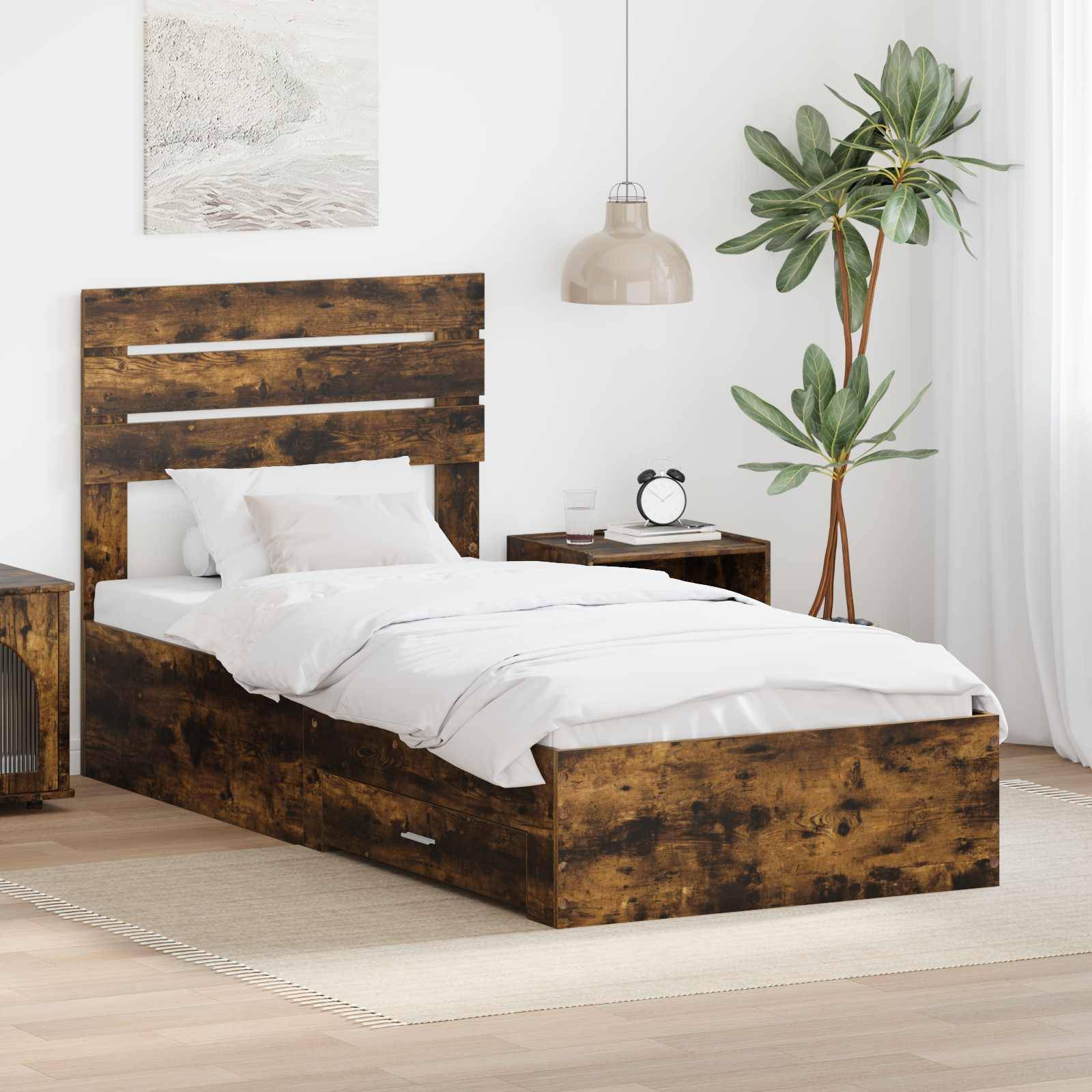 vidaXL Bettrahmen Rauchige Eiche und Silber 75 x 190 cm Holzwerkstoff