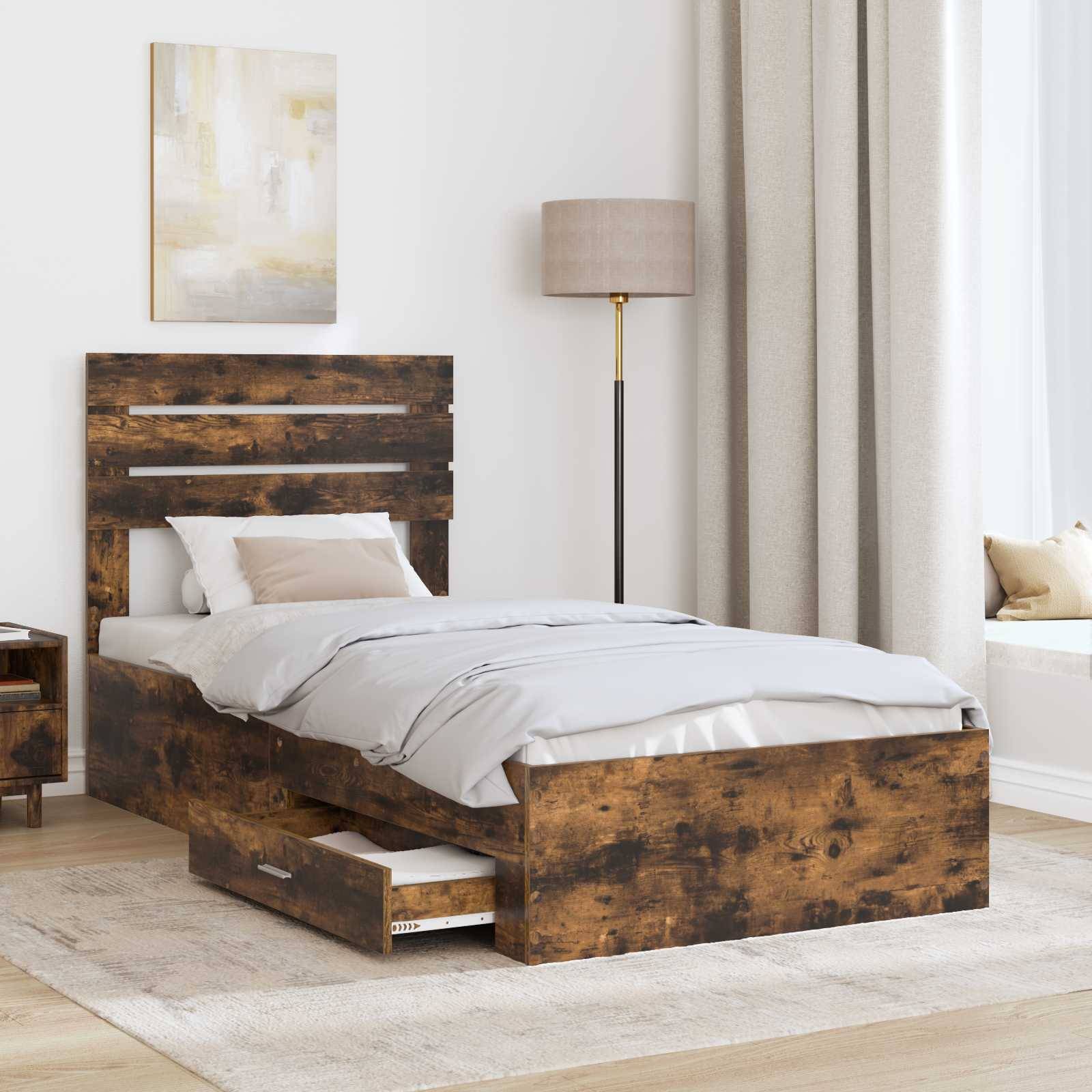 vidaXL Bettrahmen Rauchige Eiche und Silber 75 x 190 cm Holzwerkstoff