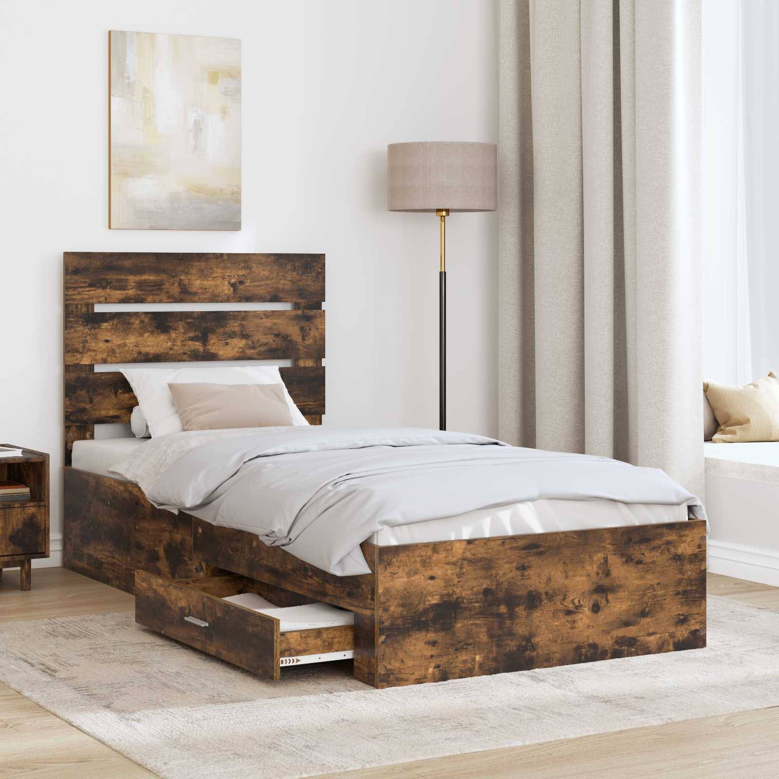 vidaXL Bettrahmen Rauchige Eiche und Silber 75 x 190 cm Holzwerkstoff