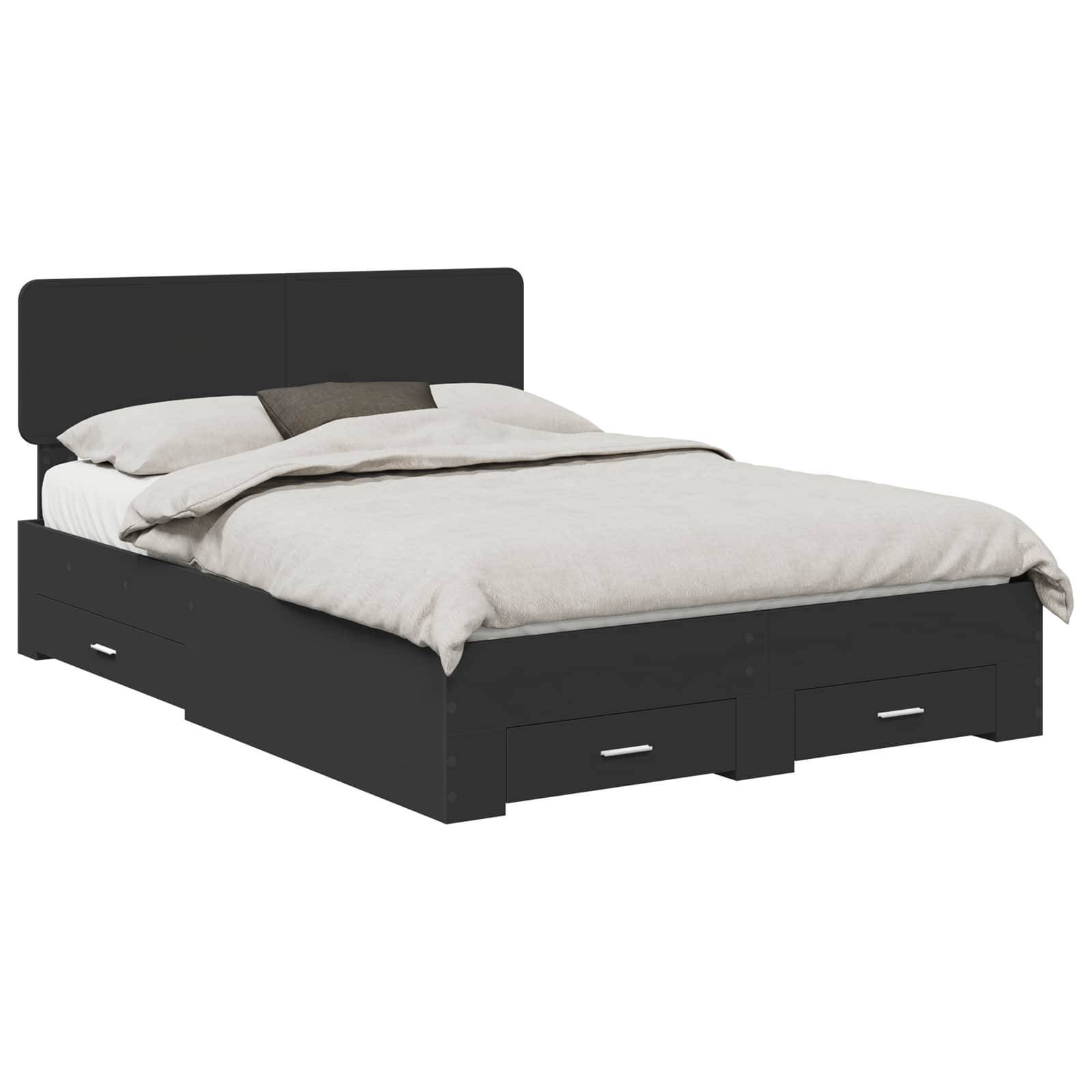 vidaXL Bettrahmen mit Kopfteil Schwarz 140 x 190 cm Holzwerkstoff