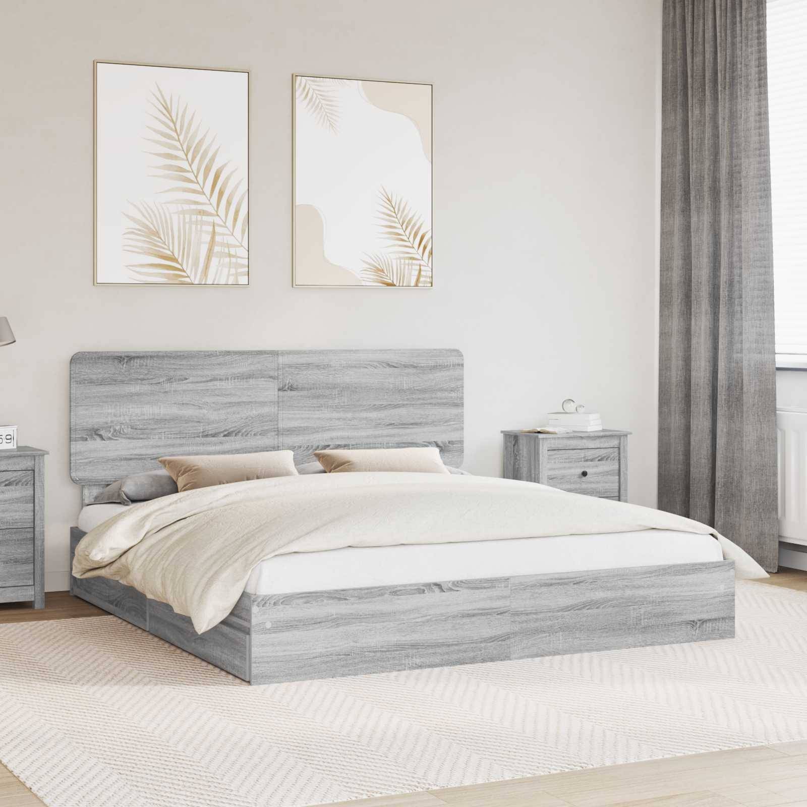 vidaXL Aufbewahrungsbett Graues Sonoma 200 x 200 cm Holzwerkstoff