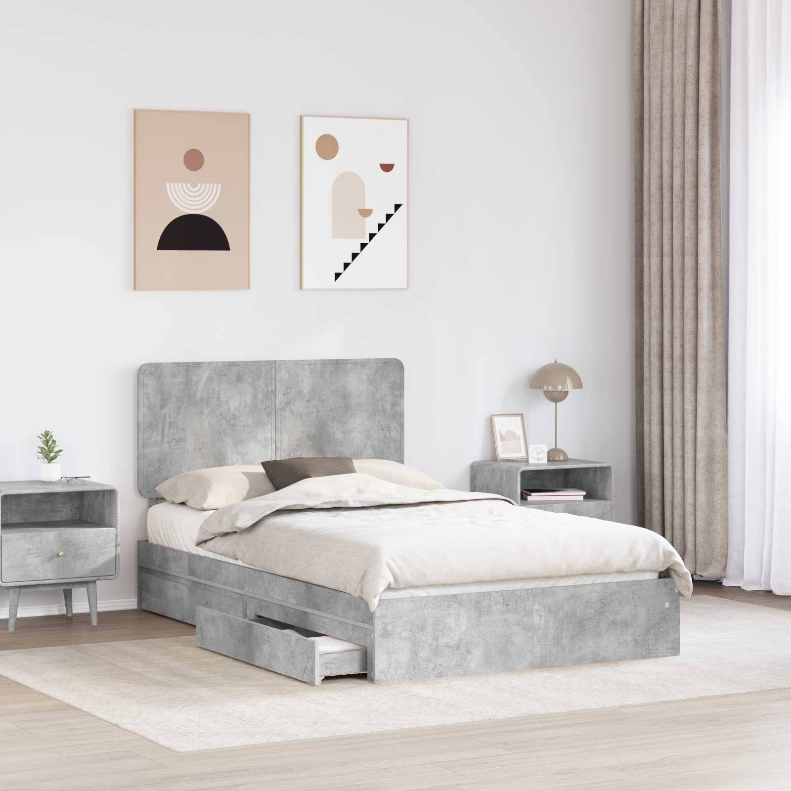 vidaXL Aufbewahrungsbett Beton Grau 135 x 190 cm Holzwerkstoff