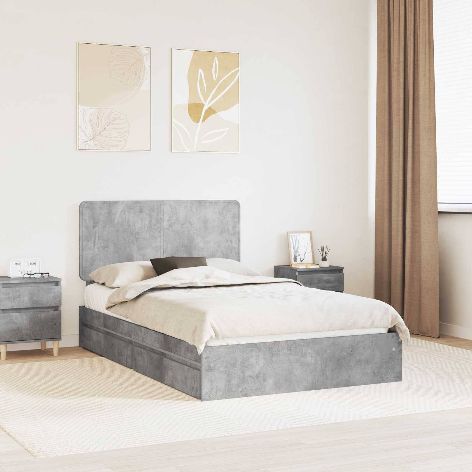 vidaXL Aufbewahrungsbett Beton Grau 135 x 190 cm Holzwerkstoff