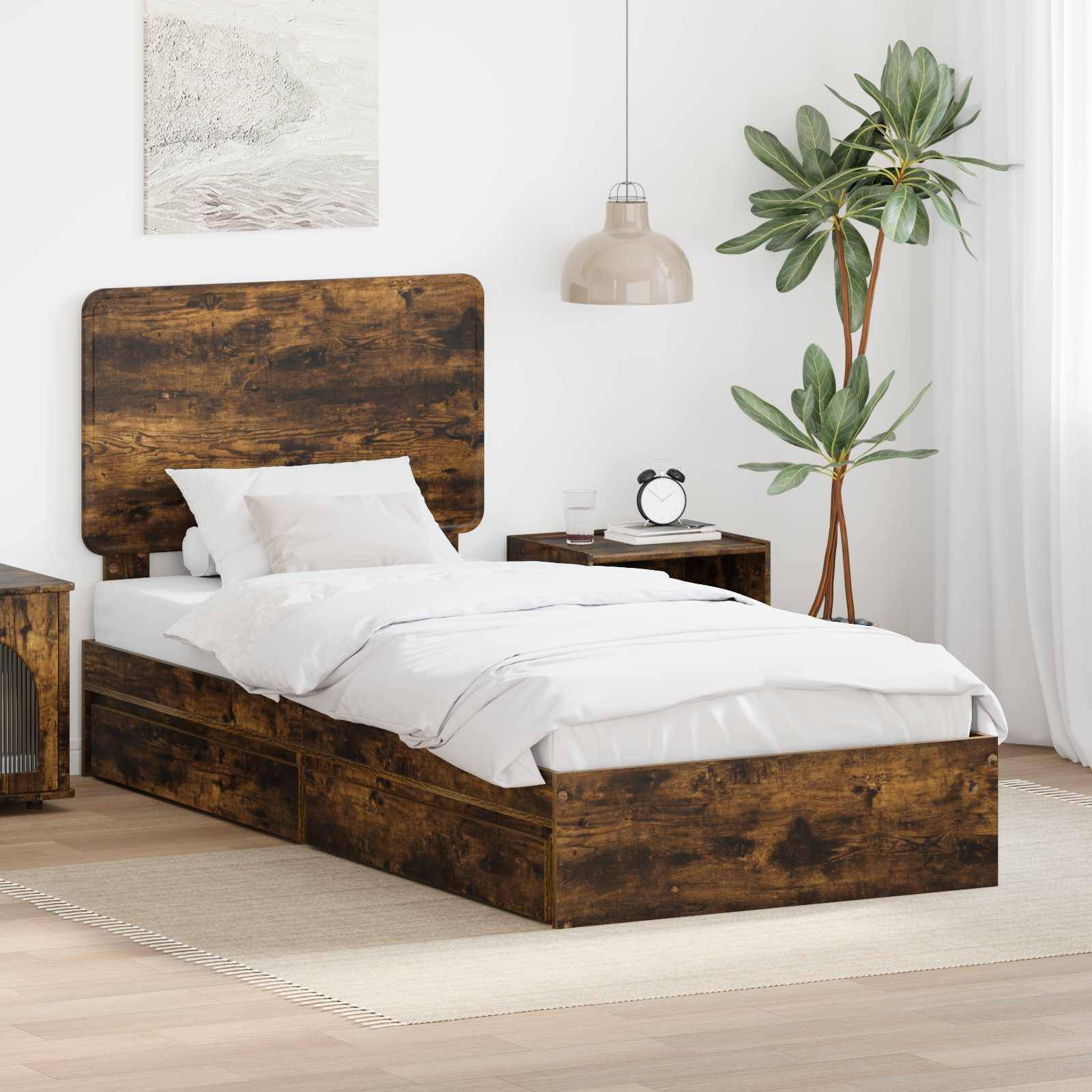 vidaXL Aufbewahrungsbett Geräucherte Eiche 90 x 190 cm Holzwerkstoff