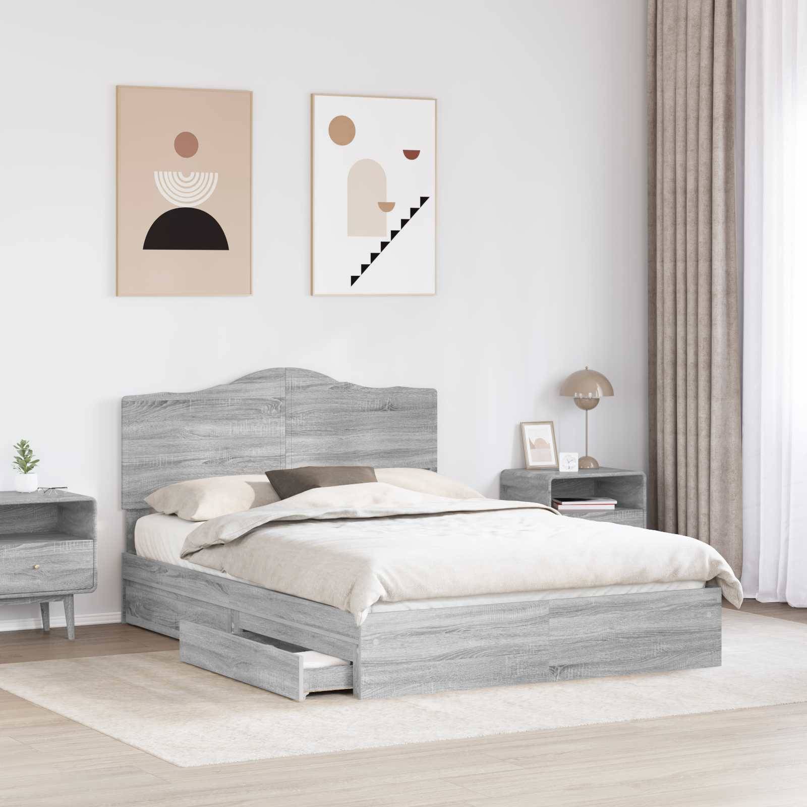 vidaXL Aufbewahrungsbett Graues Sonoma 150 x 200 cm Holzwerkstoff
