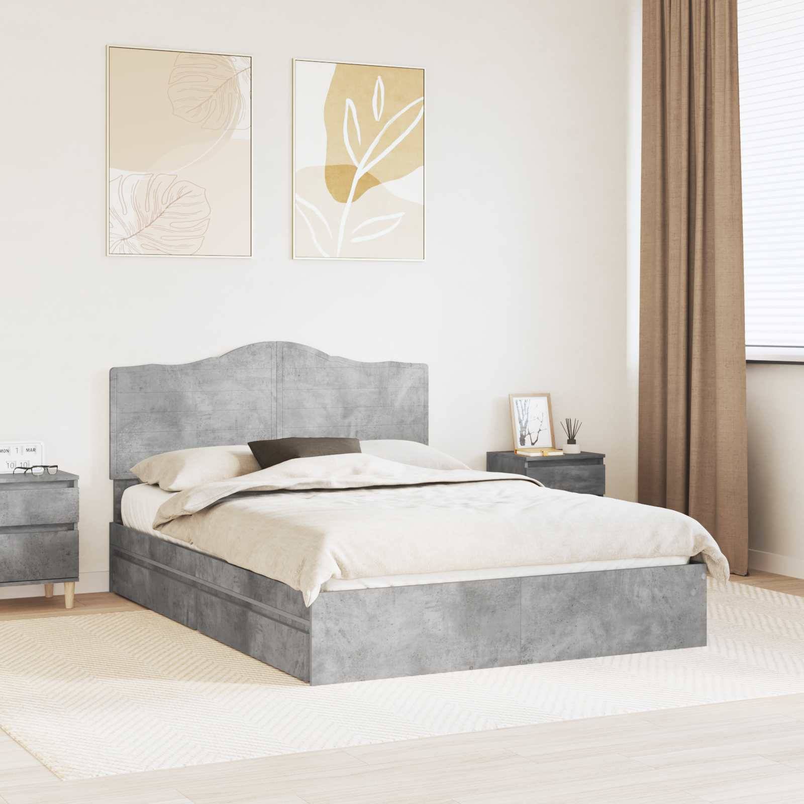 vidaXL Aufbewahrungsbett Beton Grau 150 x 200 cm Holzwerkstoff