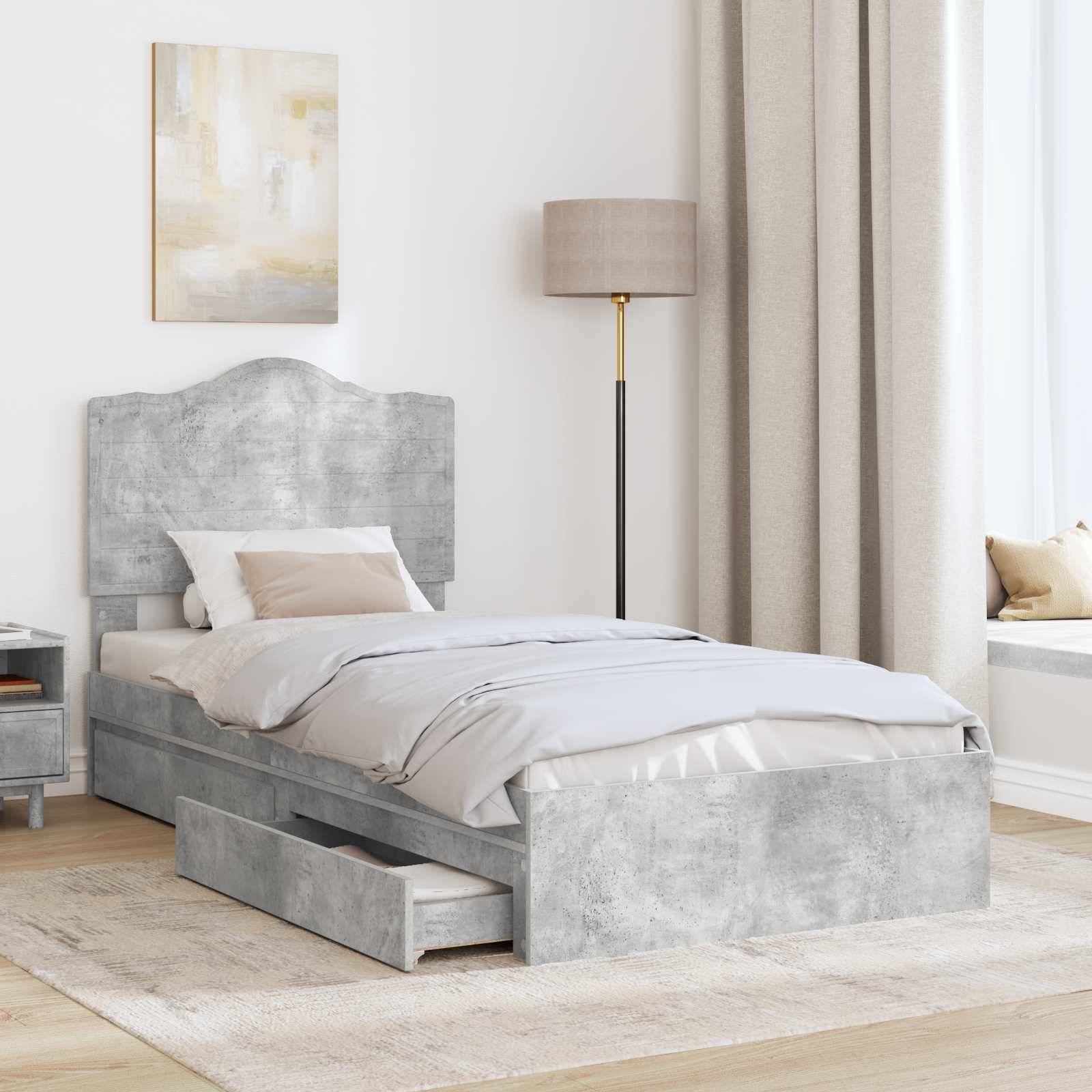 vidaXL Aufbewahrungsbett Beton Grau 90 x 190 cm Holzwerkstoff
