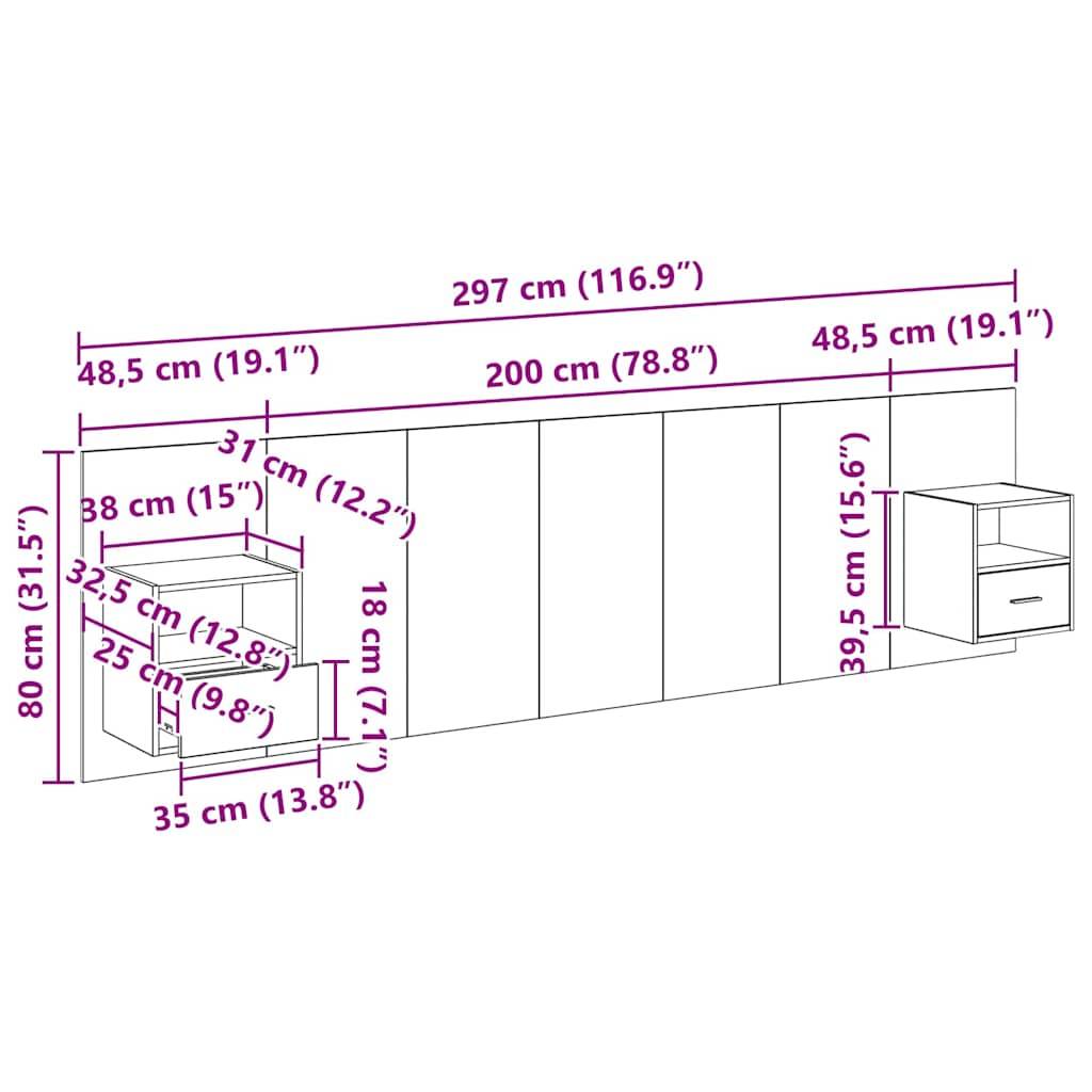 vidaXL Kopfteil mit Schrank mit Schubladen 3 pcs Altholz Holzwerkstoff