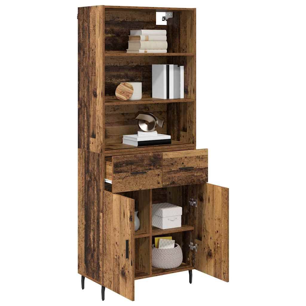vidaXL Highboard Altholz 69,5 x 34 x 180 cm Engineered Wood und Glas