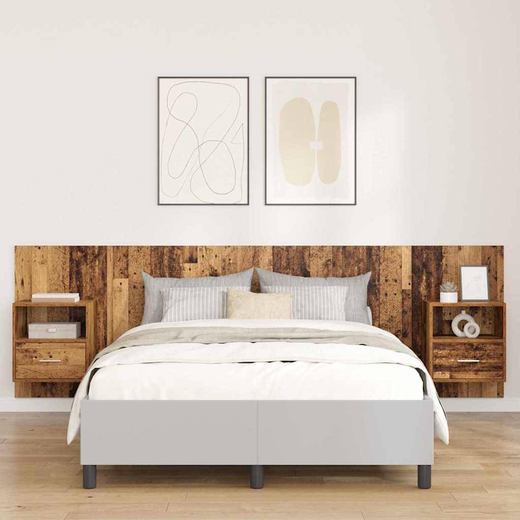 vidaXL Kopfteil mit Schrank mit Schubladen 3 pcs Altholz Holzwerkstoff