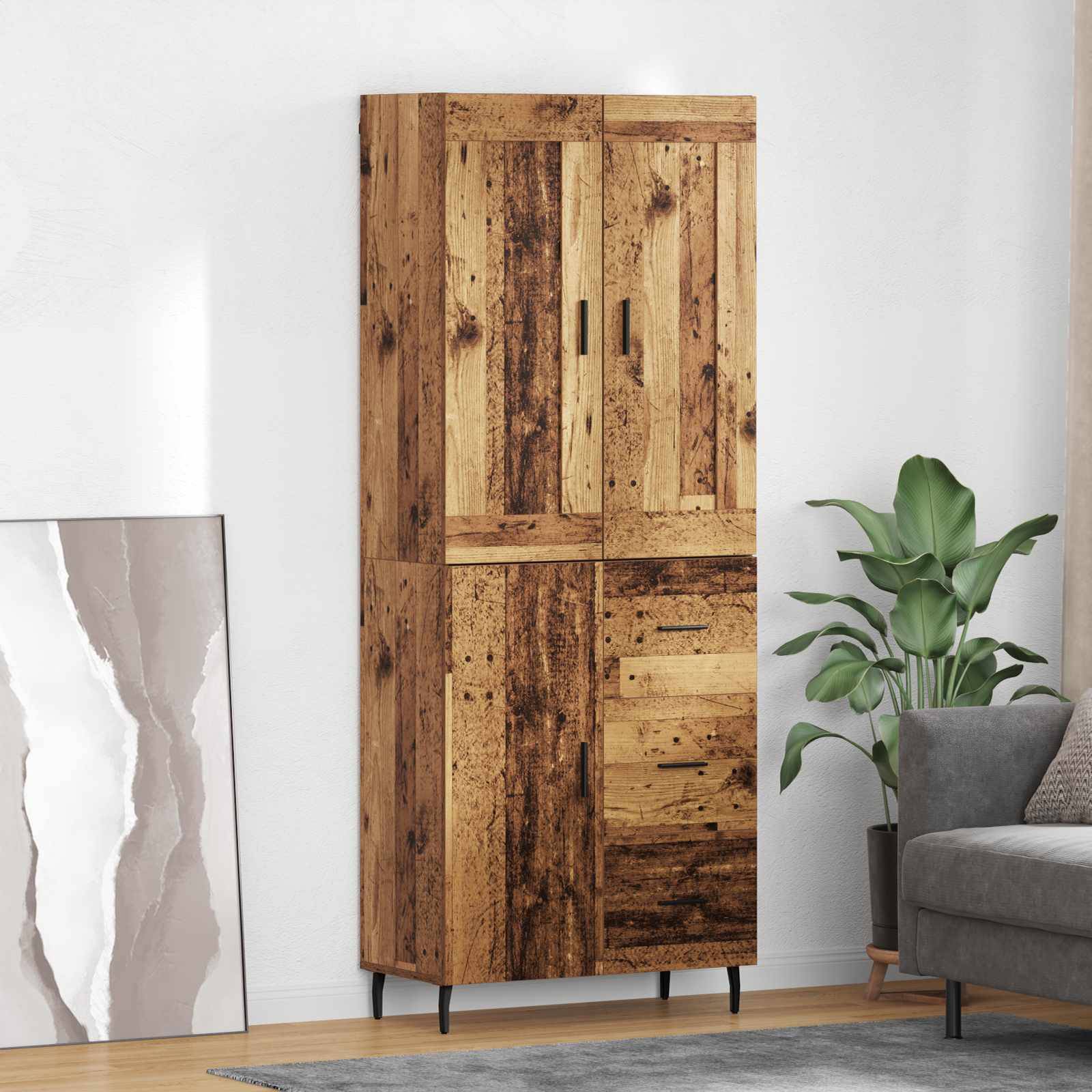 vidaXL Highboard mit Schubladen 2 pcs Altholz Holzwerkstoff
