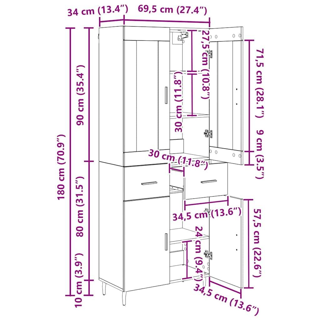 vidaXL Highboard mit Schubladen 2 pcs Altholz Holzwerkstoff