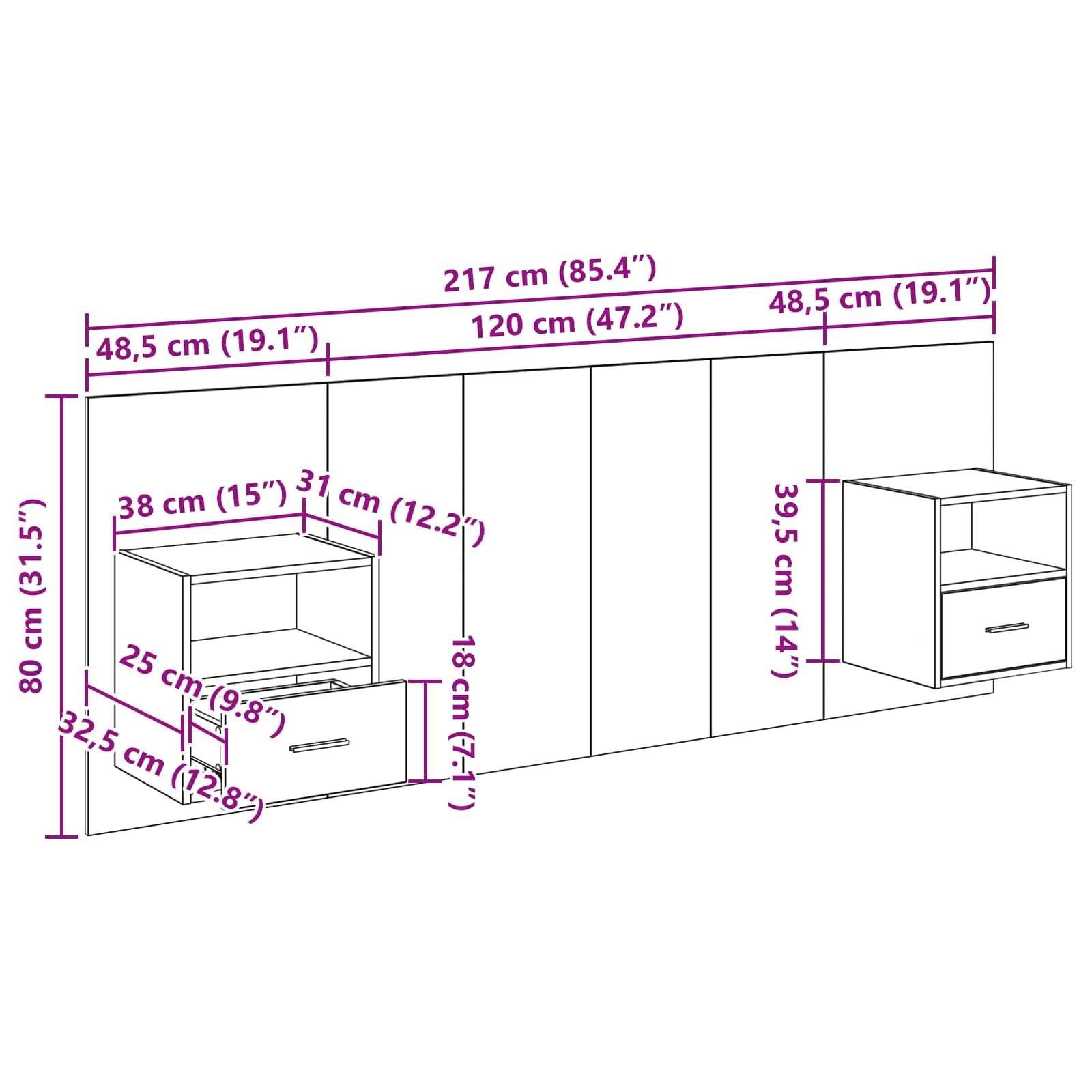 vidaXL Kopfteil mit Schrank 3 pcs Artisan-Eiche Holzwerkstoff