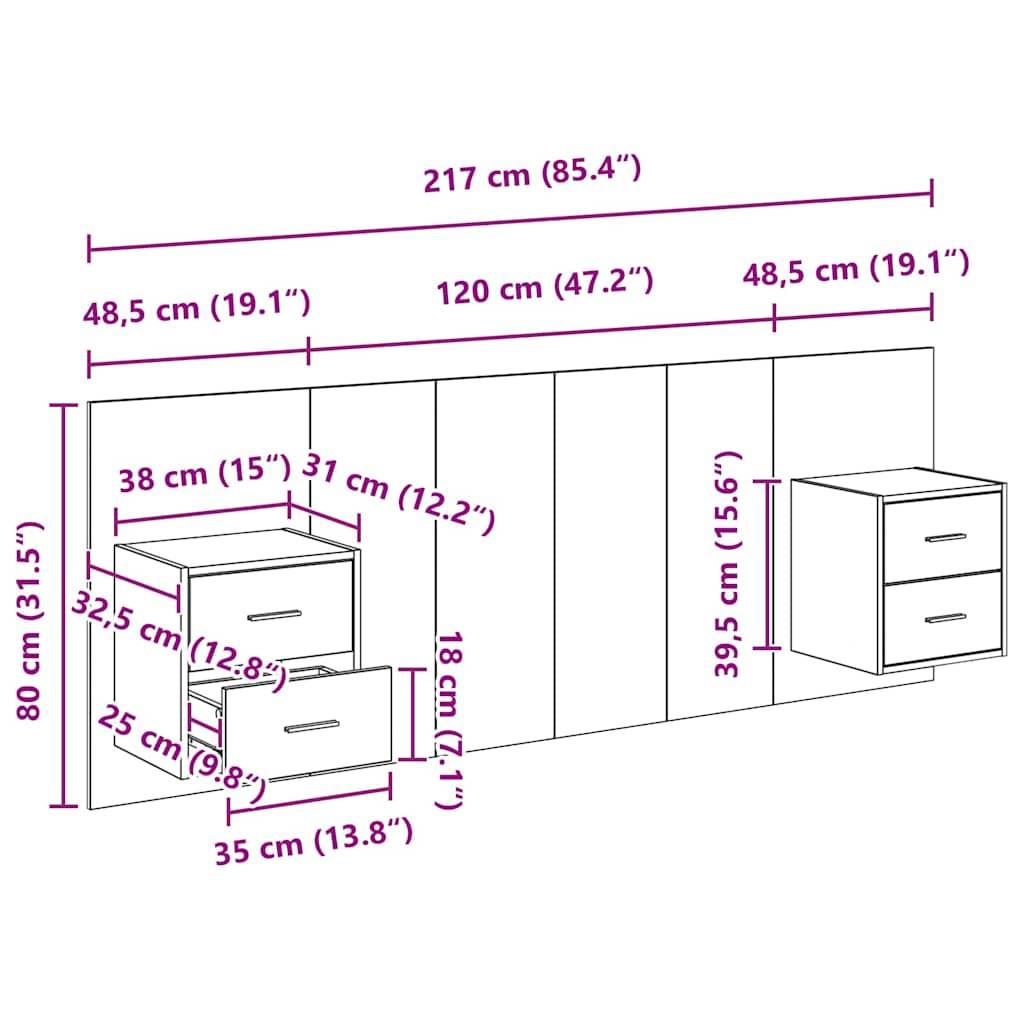 vidaXL Kopfteil mit Schrank 3 pcs Artisan-Eiche Holzwerkstoff