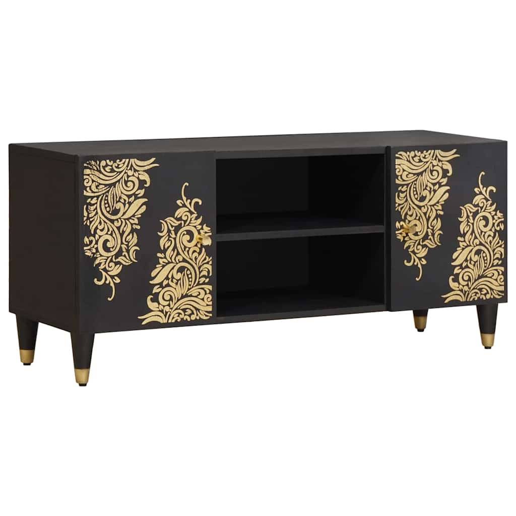 vidaXL TV-Schränk mit Regal Schwarz 105 x 33 x 46 cm Massivholz Mango