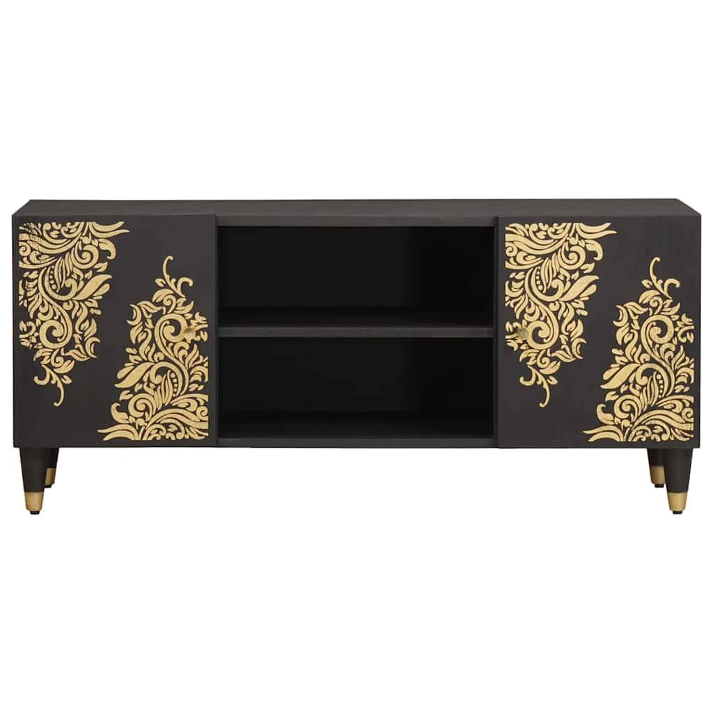 vidaXL TV-Schränk mit Regal Schwarz 105 x 33 x 46 cm Massivholz Mango
